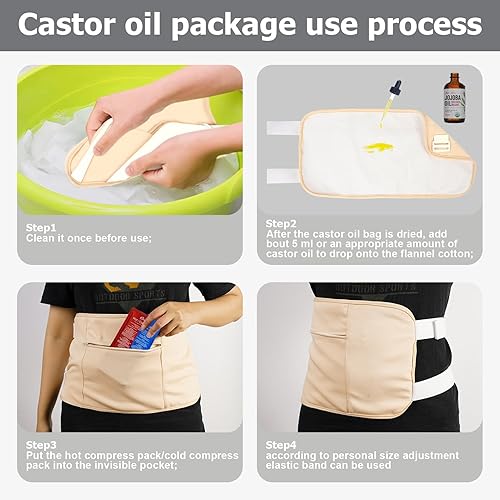 Miniatura 5 de Paquete de aceite de ricino, paquete de 4 envolturas de aceite de ricino, paquete de aceite de ricino orgánico, reutilizables, para desintoxicación
