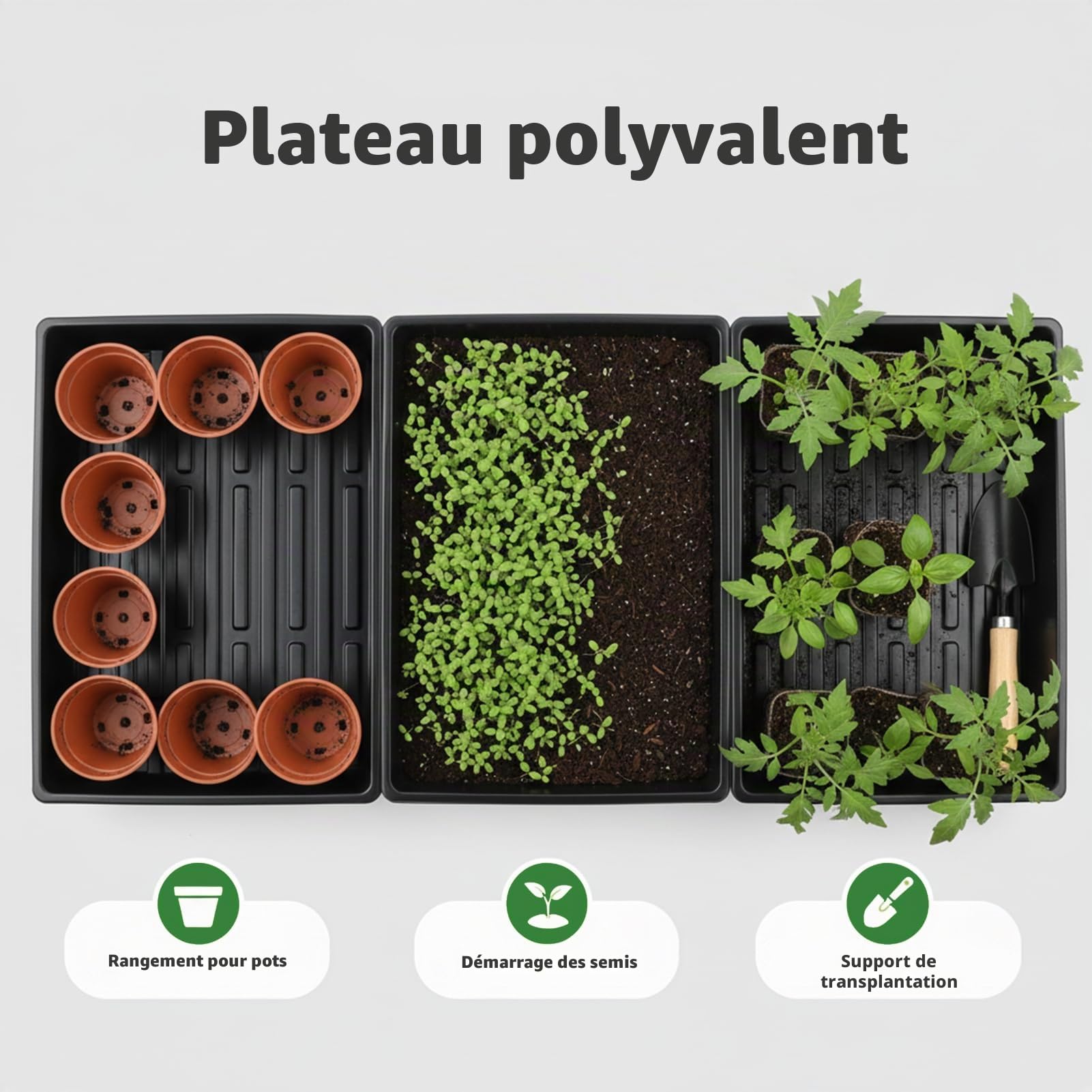 6 Pièce Plateau Semis Réutilisable Plateaux de Culture sans Trous avec Etiquette Semis pour Légume Fleurs Germination Hydroponique Jardin Serre (6, 39x29x6.5cm)