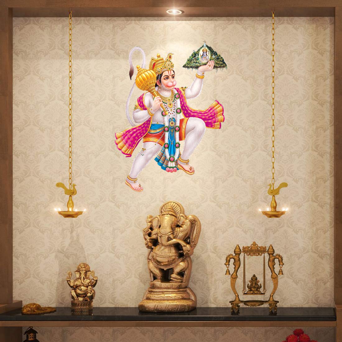 Rangoli Naklejka ścienna nadruk Hanuman na białym błyszczącym winylu z mocnym gumowaniem i przyklejeniem do pokoju, samochodu, drzwi, świątyni, szkła