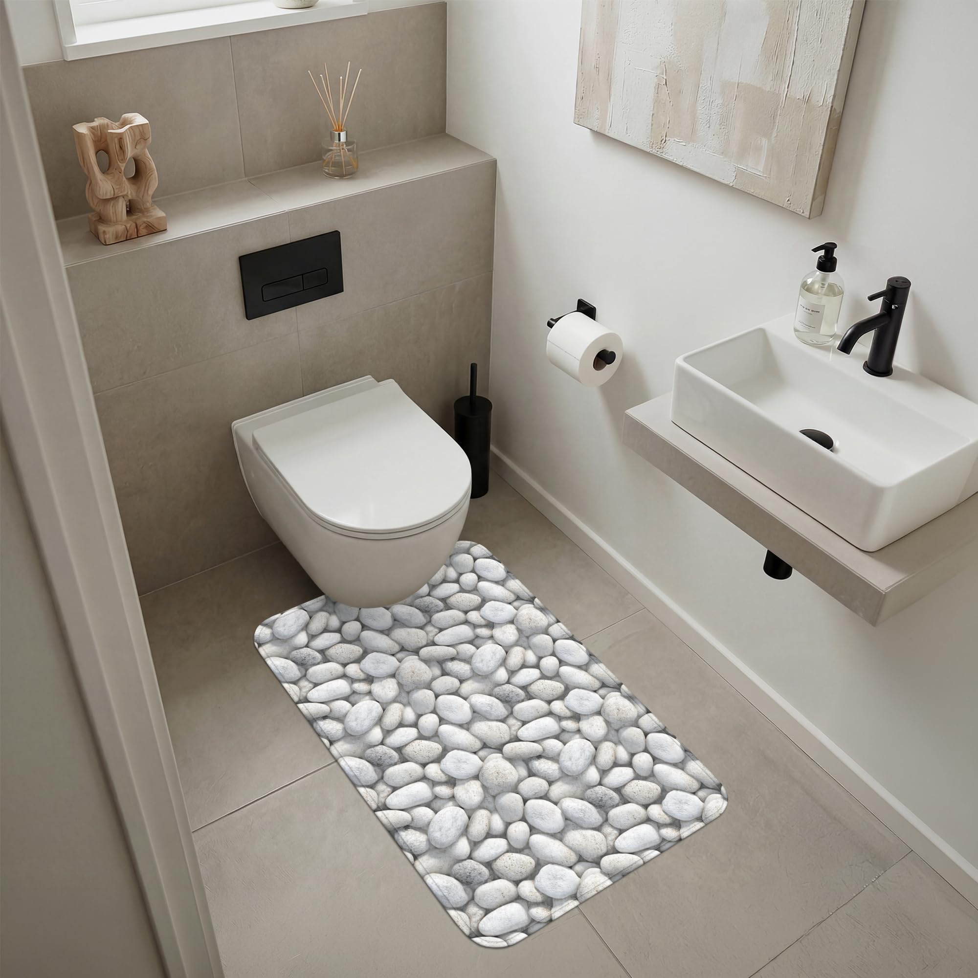 Alfombra Baño Rectangular 60x90 cm Decoracion Bathroom Mat Non Slip Shower Lavable Antideslizante Alfombrilla Tapete Banheiro Piedras - Gris - Oval