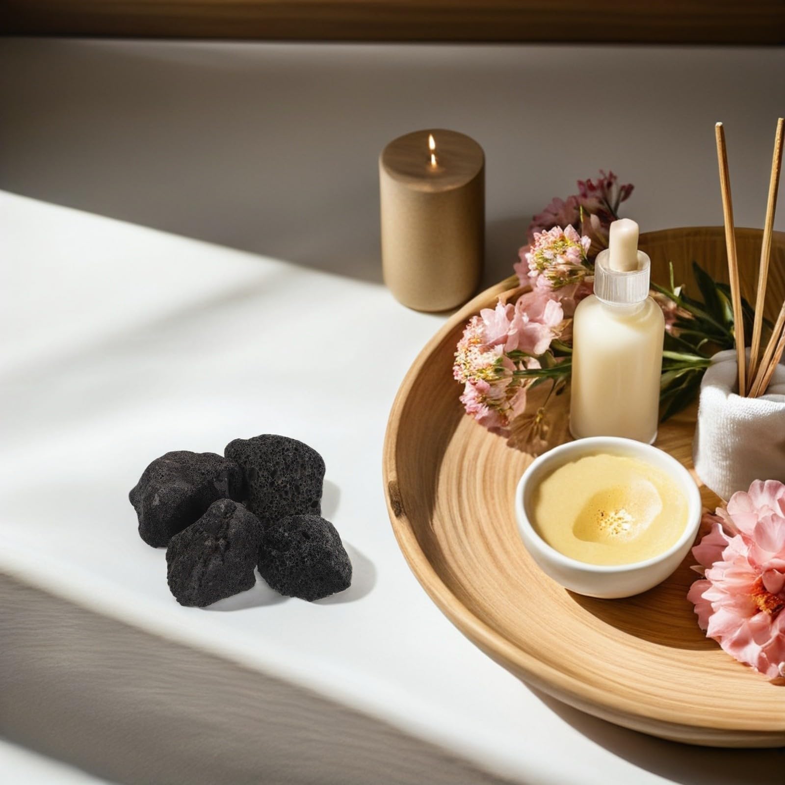 FOMIYES Pietre Diffusore di Aromi 4 Pezzi in Pietra Vulcanica Nera | Aromaterapia Passiva Non Elettrica, Rilascio Continuo, per Workspace e Living Room
