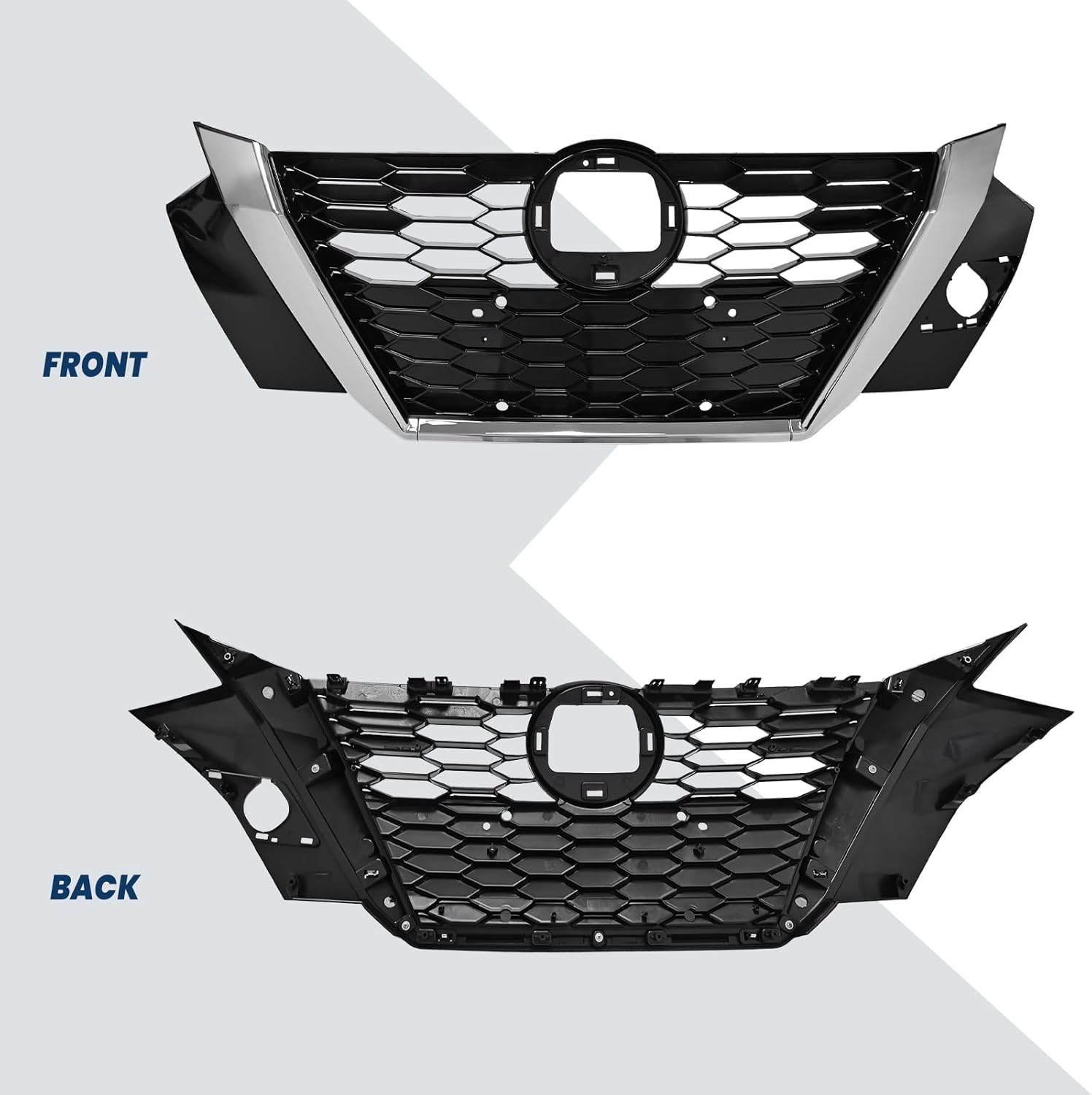 Front Bumper Black Grille Shroud with Chrome Trim Compatible with 2020 2021 For Nissan Sentra S SV SR Front Air Intake Grill Replacement 623106LB0A
