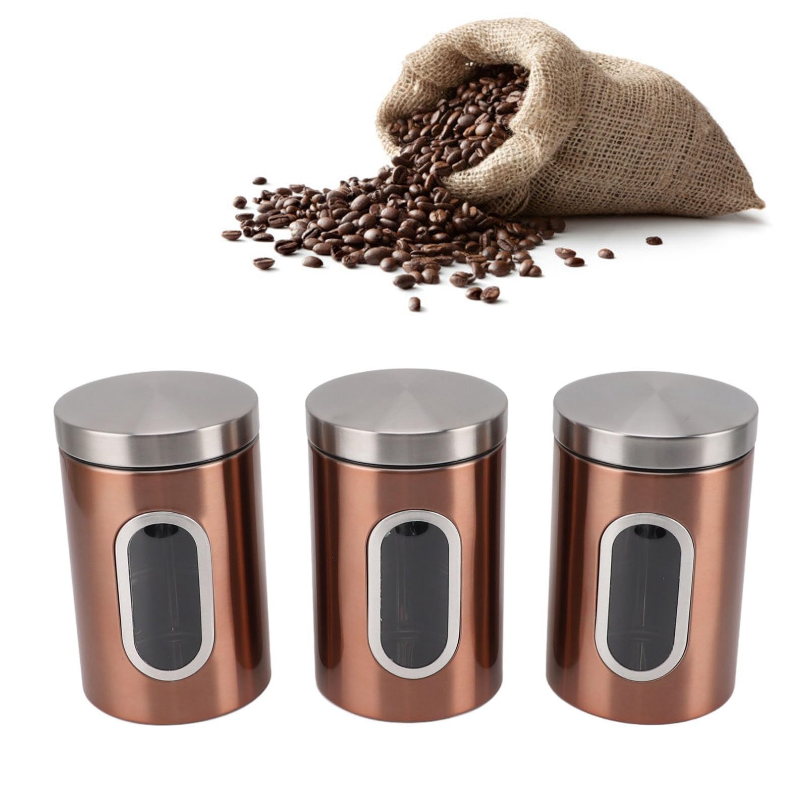 3 Piezas Botes Herméticos para Alimentos de Acero Inoxidable (Bronce)