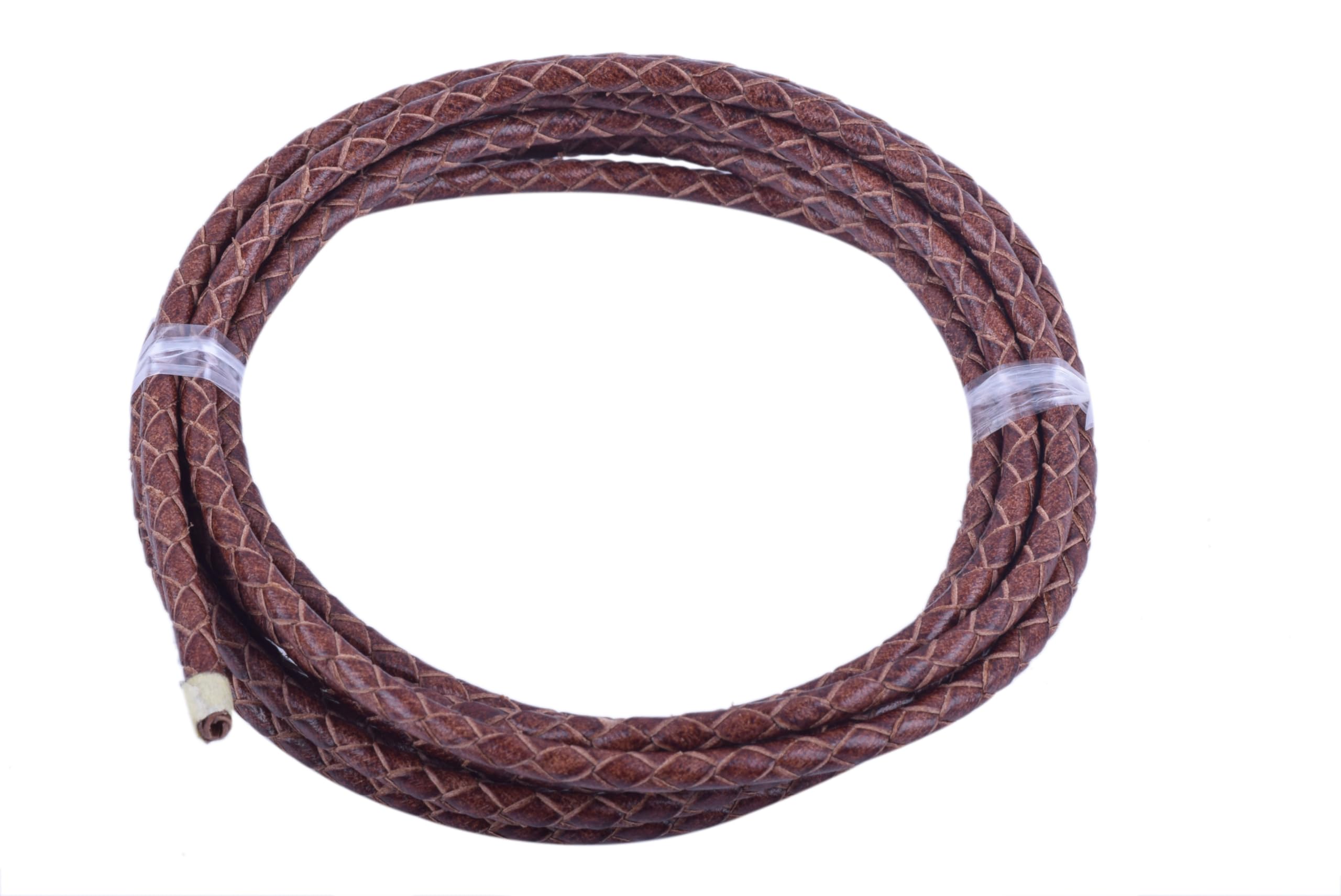 KONMAY 4mm Vingtage Brown Braided Leather Bolo Cord, 2 Yards Round Woven Leather String for Bolo Ties, Bracelet Making, Pendant Necklaces, Western Jewelry, Keychains and Leather Crafts