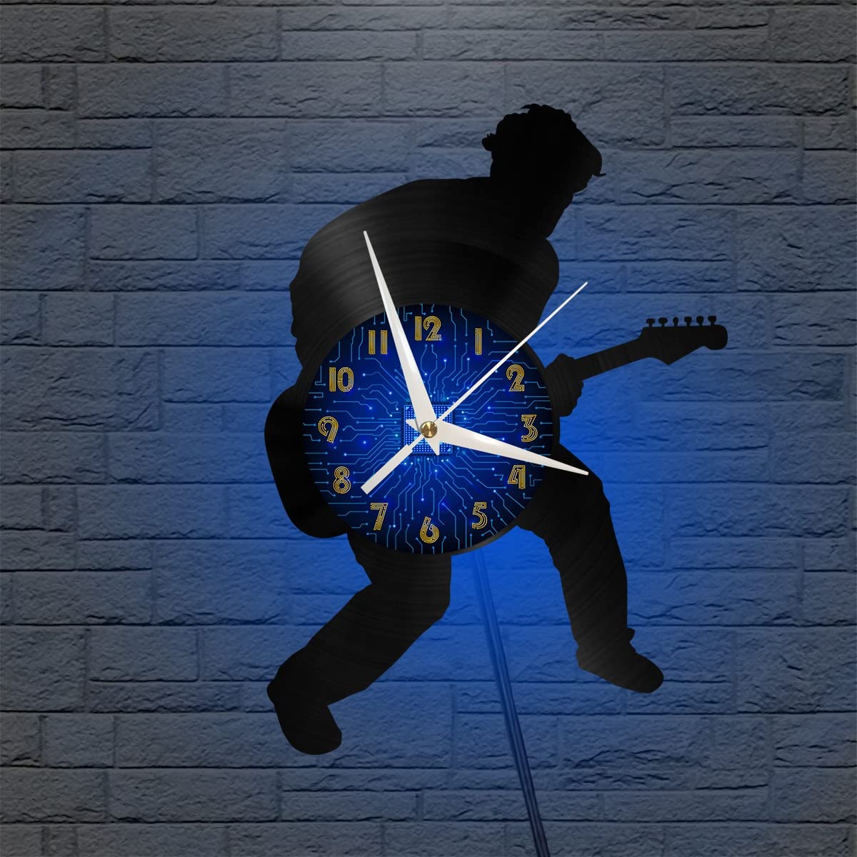 Horloge Murale Vinyle Guitar Man 12 Pouces avec LED pour Salon