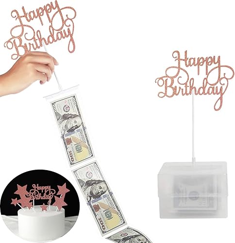 Caja de dinero para pasteles con decoración de pastel de feliz cumpleaños, corazón con purpurina, contacto con alimentos, segura para bodas,