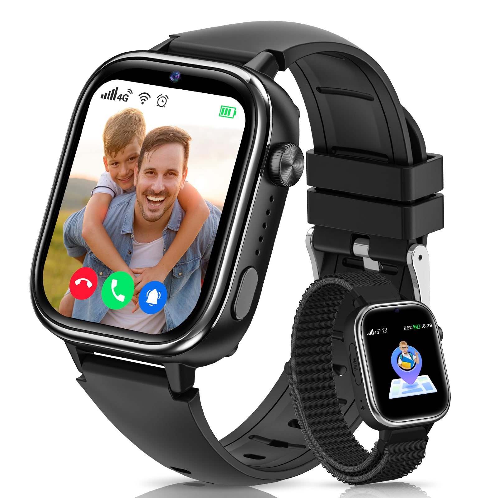 Oliimptek 4G Smartwatch Bambini con GPS e Videochiamate, Orologio Smartwatch Bambini con Chiamate, Chat Vocale, SOS, modalità Scuola, IP68 Impermeabile, Contapassi, Sveglia, Fotocamera, Sonno, Nero