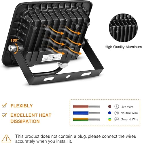 Miniatura 7 de Luces de inundación LED de 20 W para exteriores, IP66 impermeable, lámpara de pared cableada de 6500 K, luz de trabajo ultrafina de 1400 lúmenes,