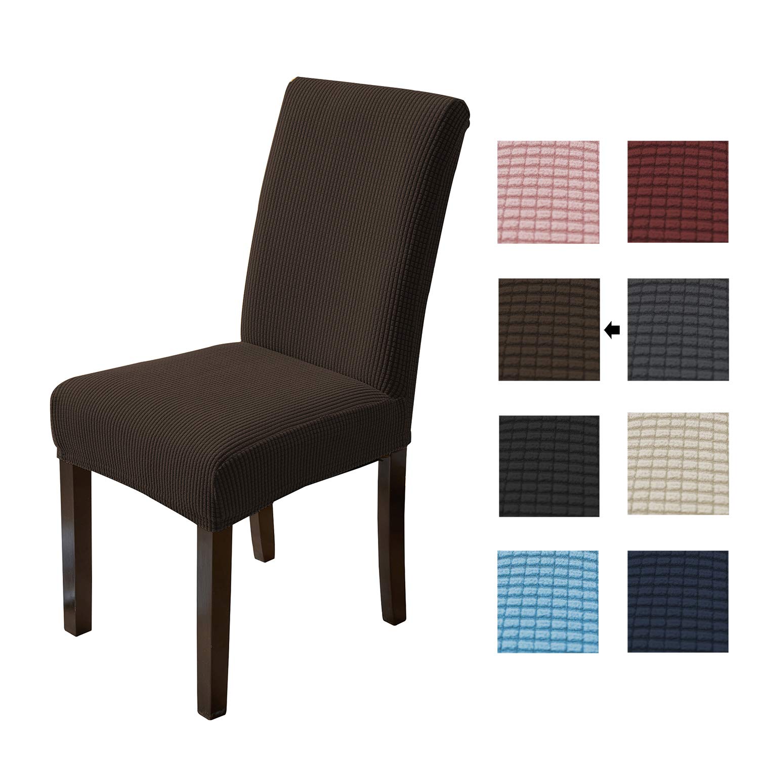 Gold FortuneRemovable Washable Chair Covers Protector Seat Stretch Jacquard Polyester Spandex Anti-Stain Dining Room Parsons Slipcovers Set of (Chocolate, 6PCS)
