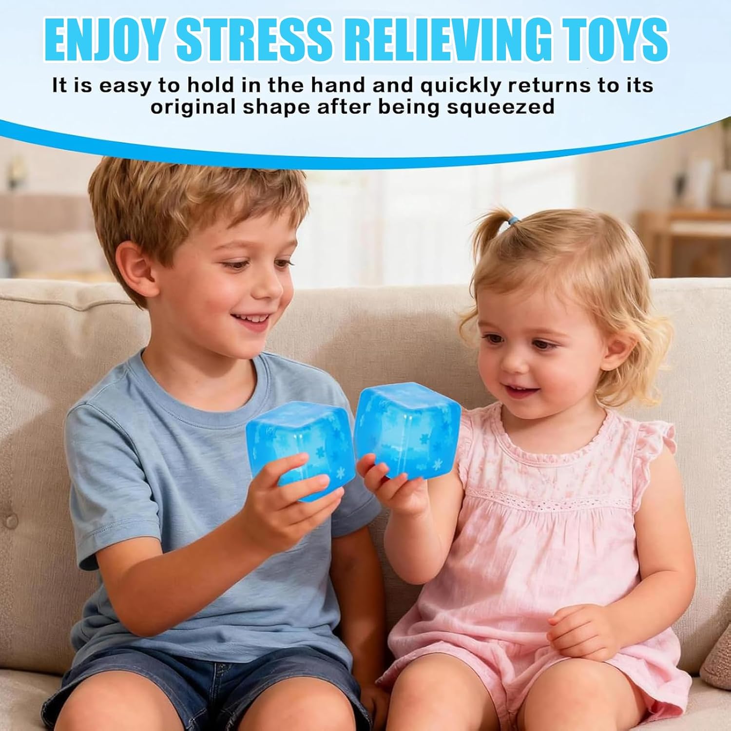 Squishy Ice Cube Fidget Toy, Sugar Ball Stress Cube for Kids Adults, Soft Squishies Stress Relief Sensory Toy for Autism, Classroom Prize Toy Party Favor for Anxiety Relief Fidget