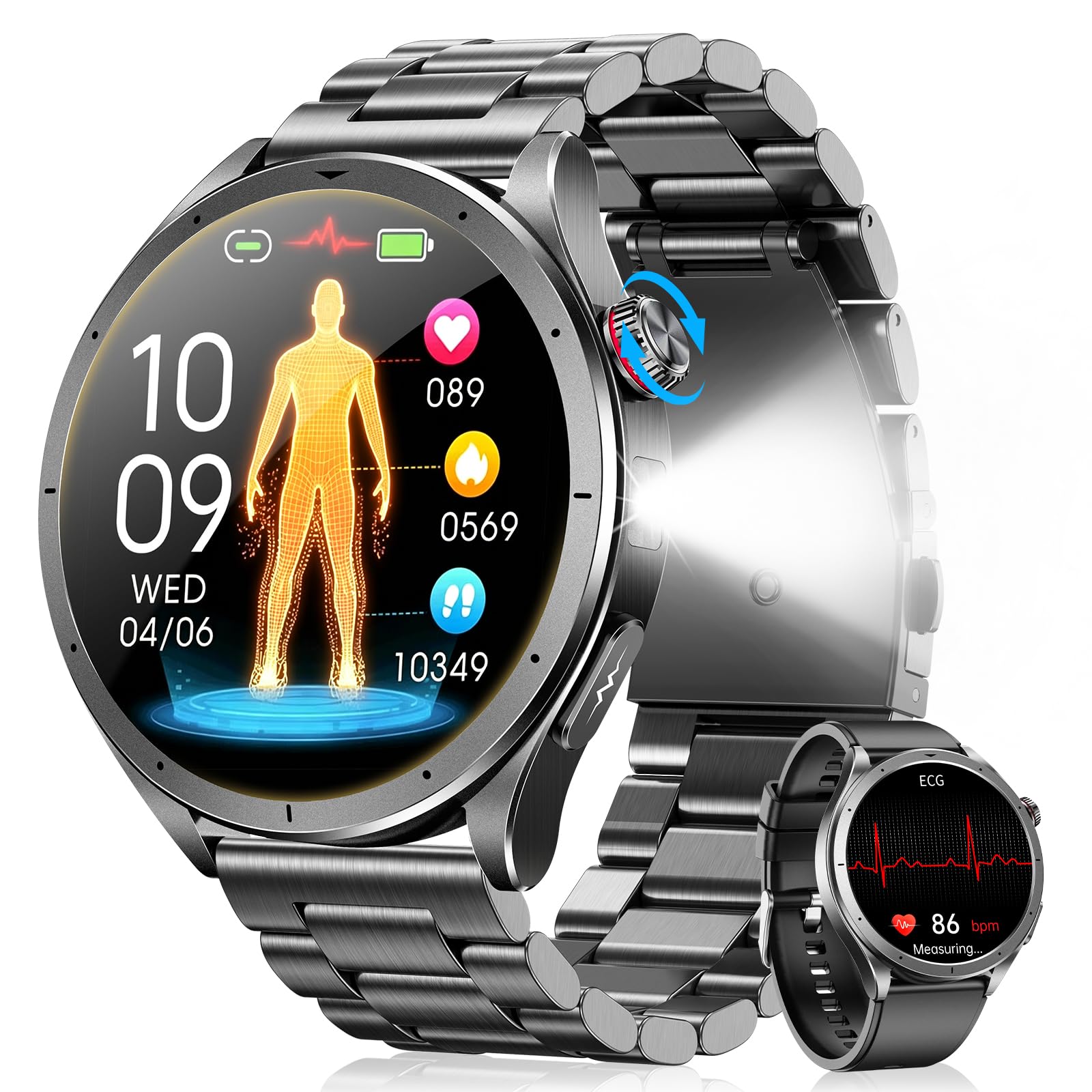 Reloj Inteligente Hombre con ECG+HRV+BMI/MET & Micro-Check-Up, Negro