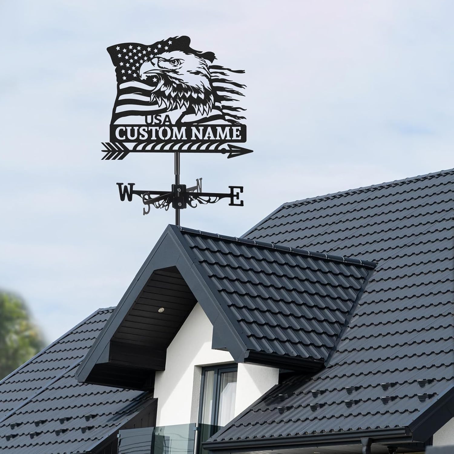 Personalized American Bald Eagle Weather Vane, Custom Family Name Metal Weathervane, Weather Vanes Roof Mount, Wind Direction Indicator, Wind Vane Outdoor Decor for Yard Farmhouse, Customized Gifts