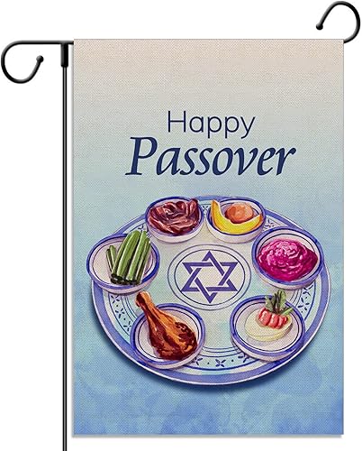 Nepnuser Bandera de lino para jardín con texto en inglés Happy Passover (feliz pascua), decoración para interiores y exteriores, decoración para