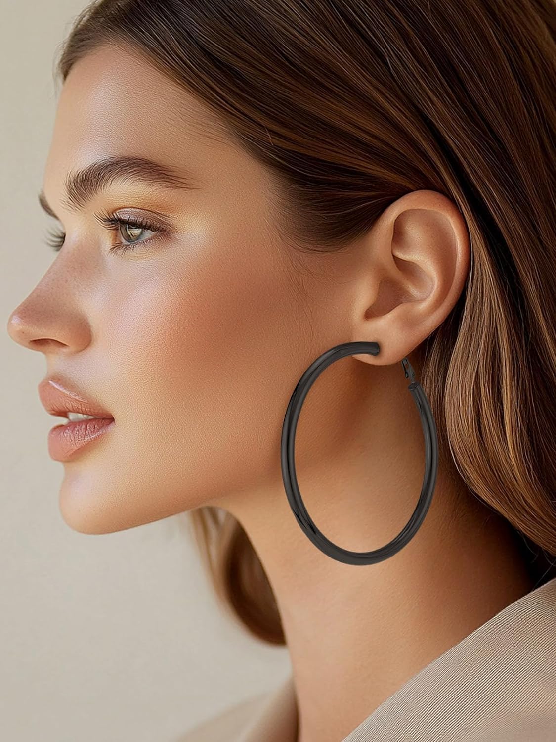 FaithHeart Chunky Hoop Earrings for Women, Silver/Black/14K Gold Plated Stainless Steel Earrings 5mm Thick Hollow Tube Hoops Hypoallergenic Lightweight Earring 20/30/40/50/60/70/80mm - Image 8