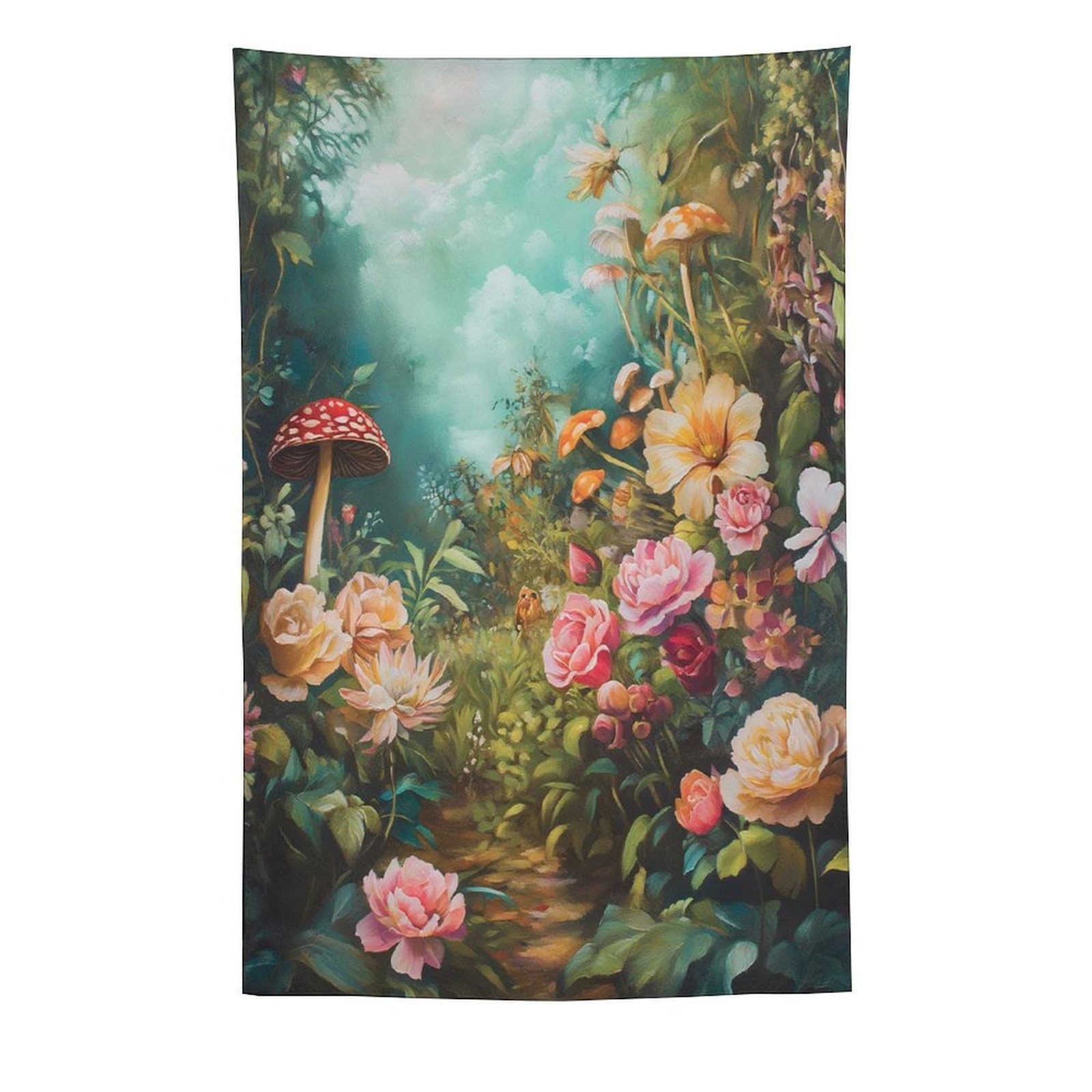 Whimsical Mushrooms Flower Meadow Tapestry Wall Hanging Fantasy Botanical Garden Art For Bedroom Living Room Dorm Apartment Cottagecore Boho Woodland Storybook Decor60 x90 Tapestry