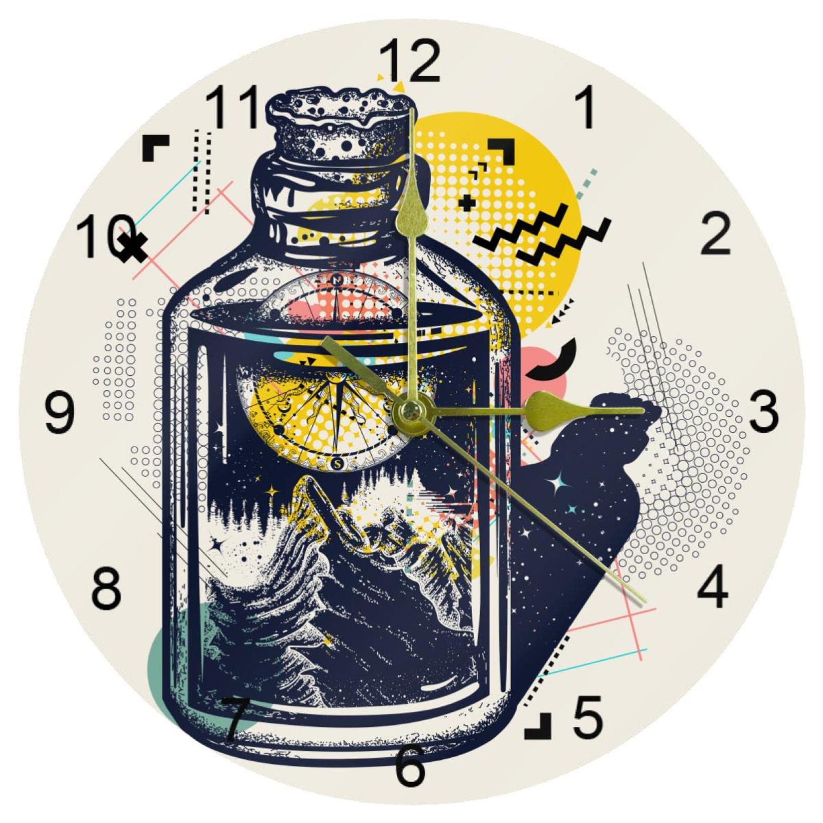 Horloge murale pour cuisine et salon grand cadran boussole pour une lecture facile