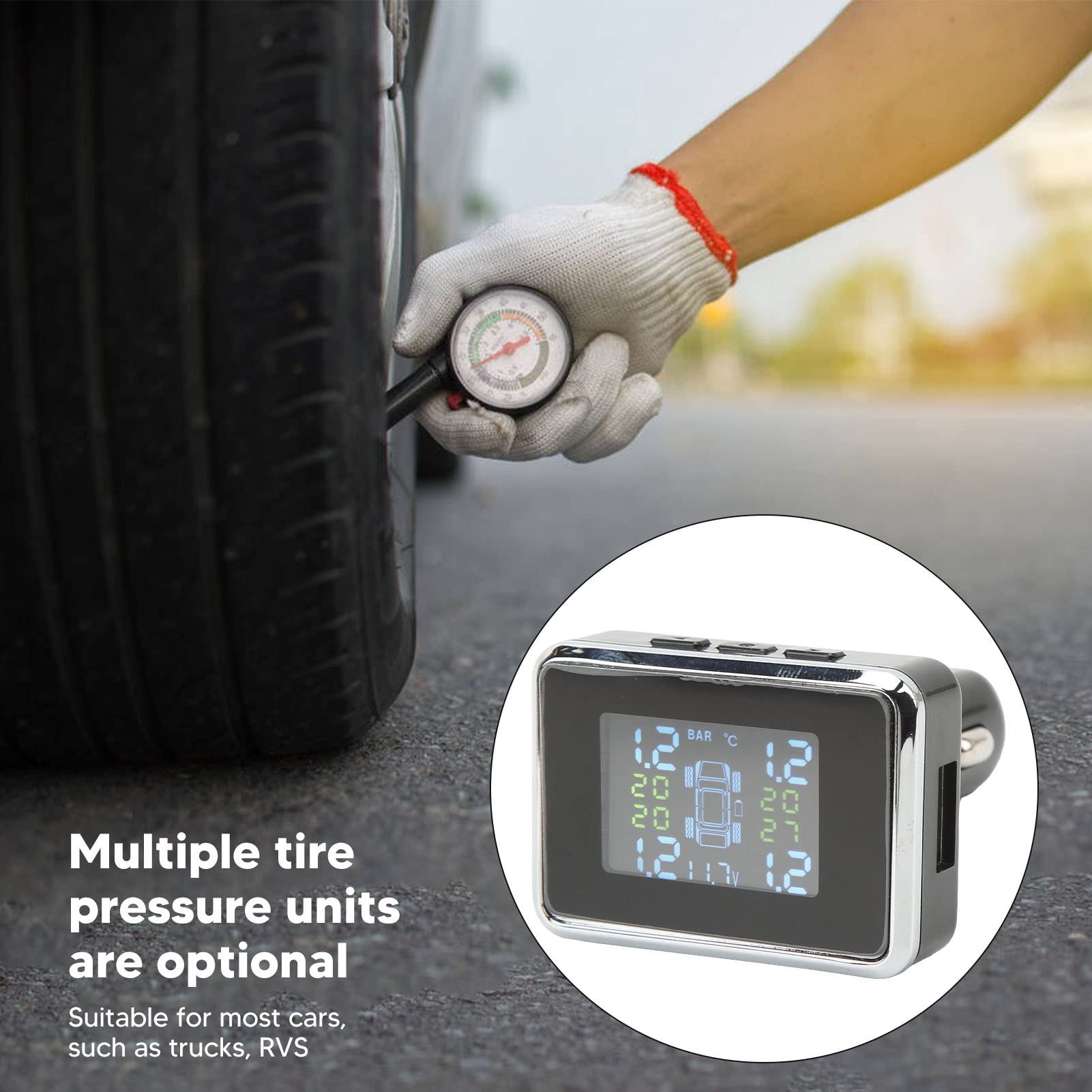 Di Monitoraggio Pressione Pneumatici TPMS per Camion e con Schermo HD Segnale Stabile Distanza Ricezione Lunga Output USB Alimentazione DC 12V
