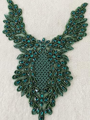 Miniatura 25 de Piedras de imitación hechas a mano de encaje apliques de costura a mano Parches Recorte para vestido Ropa Falda Escote Accesorios (negro)