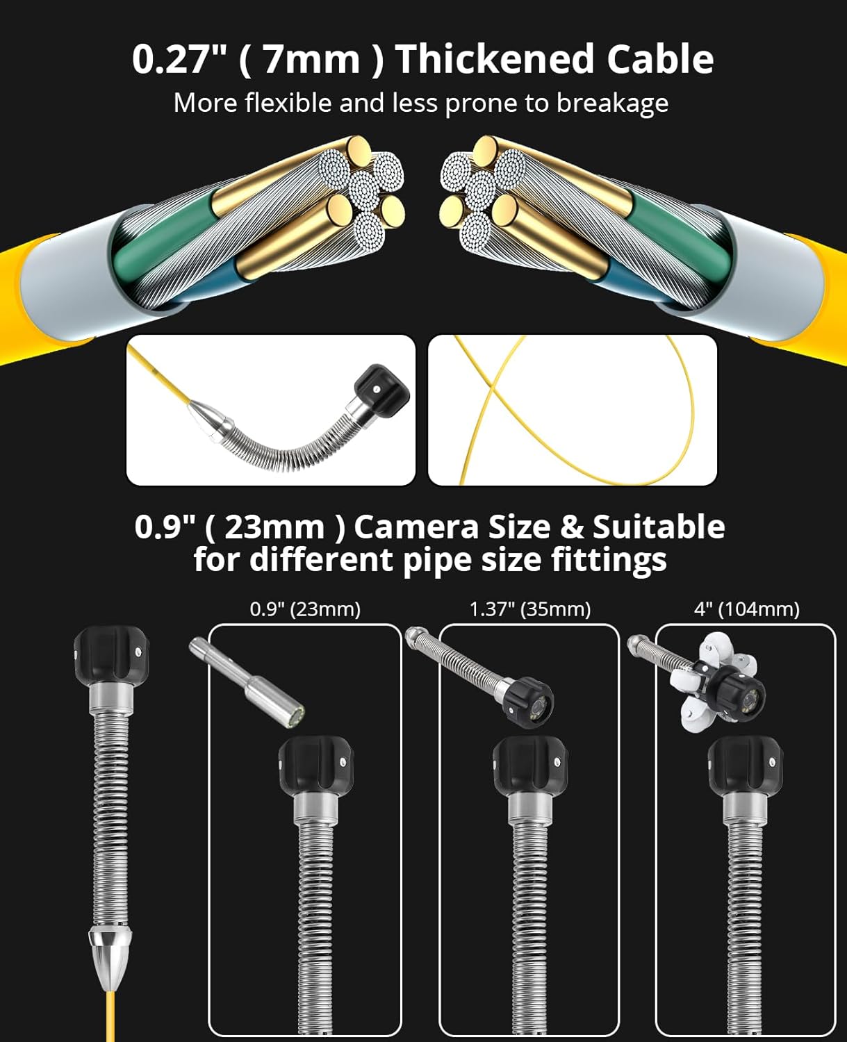 Sewer Camera with 512Hz Locator, 165FT/50M Pipe Inspection Camera with 9" Monitor, DVR Recording, IP68 Waterproof, Adjustable LED Lights, 16GB SD Card
