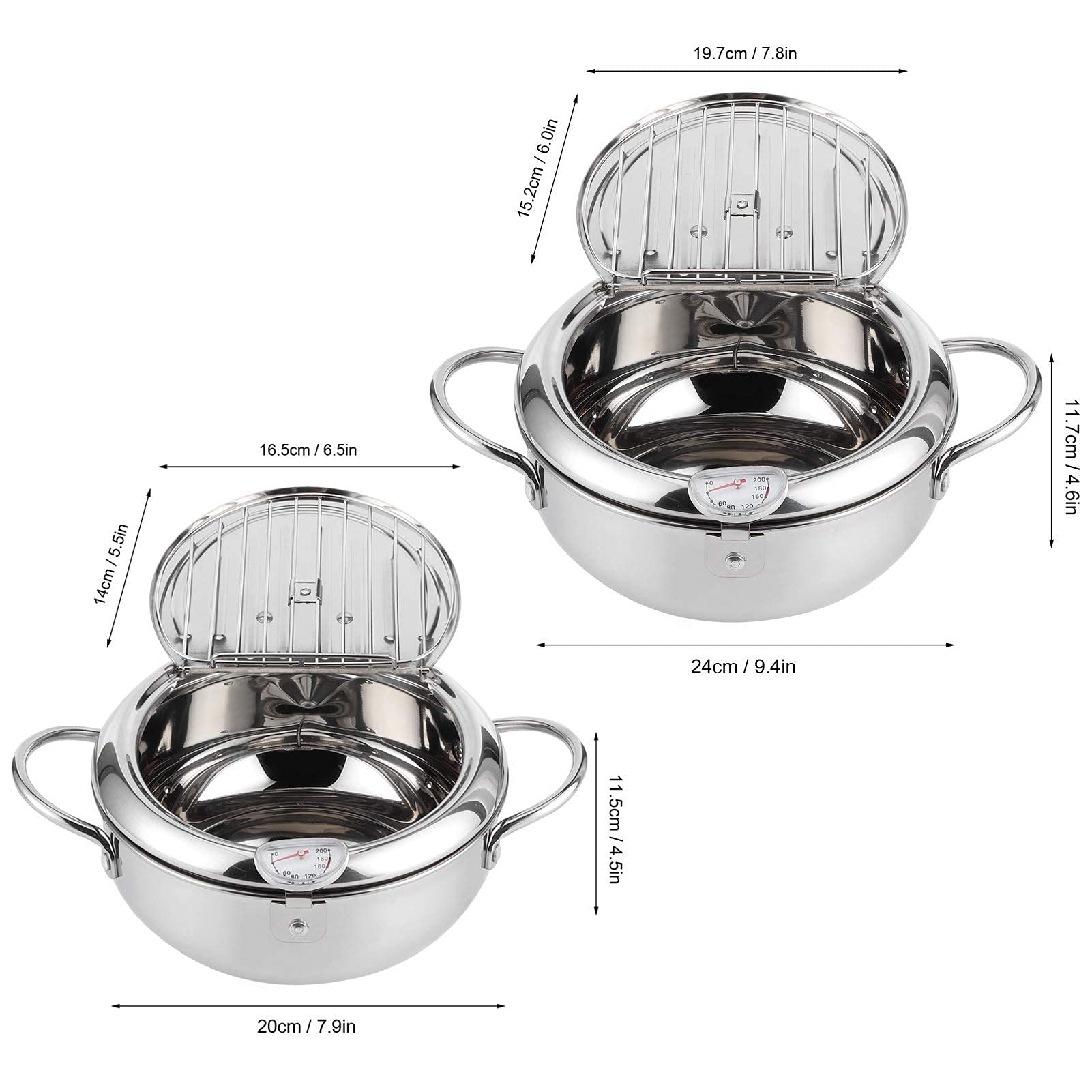 Mini Marmite Japonaise En Acier Inoxydable 24cm Avec Thermomètre - Friteuse Tempura Induction Compatible (Petite Taille)