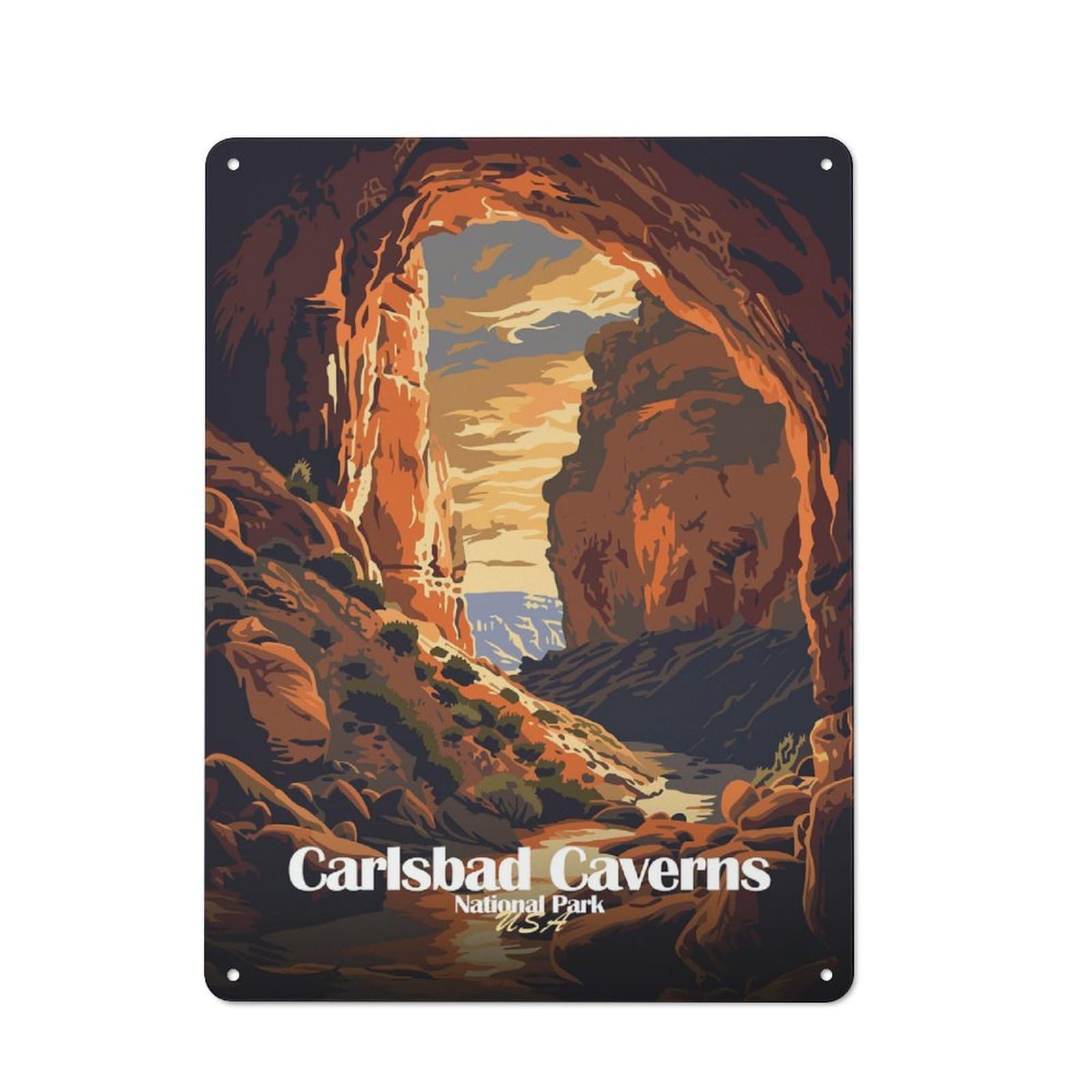 Junmoney Style-24 Retro Metal Wall Sign 40X30cm With Carlsbad Caverns National Park For Hallway Wall, Suited To Hallway Decor Lovers