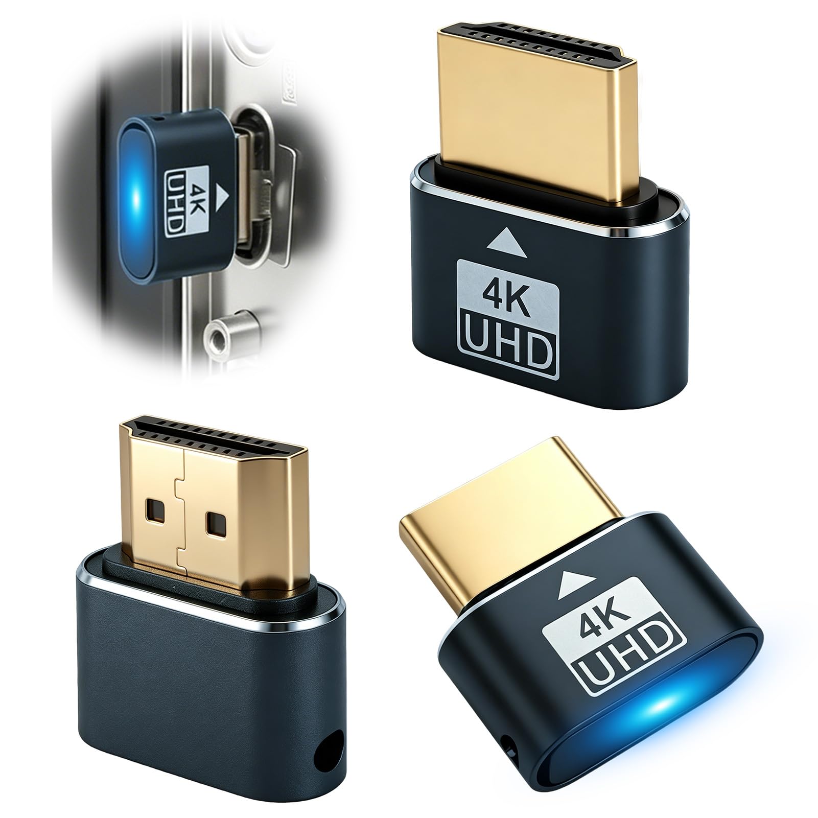 Lot de 3 HDMI Dummy Plug 4K@60Hz, Émulateur d'Affichage Virtuel pour PC, Serveur, Minage GPU