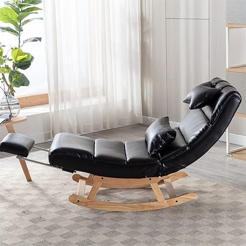Miniatura 4 de Mecedora con reposapiés, basculante tapizado de poliuretano con almohada de cintura, respaldo alto, silla de ocio con reposacabezas suave y patas de
