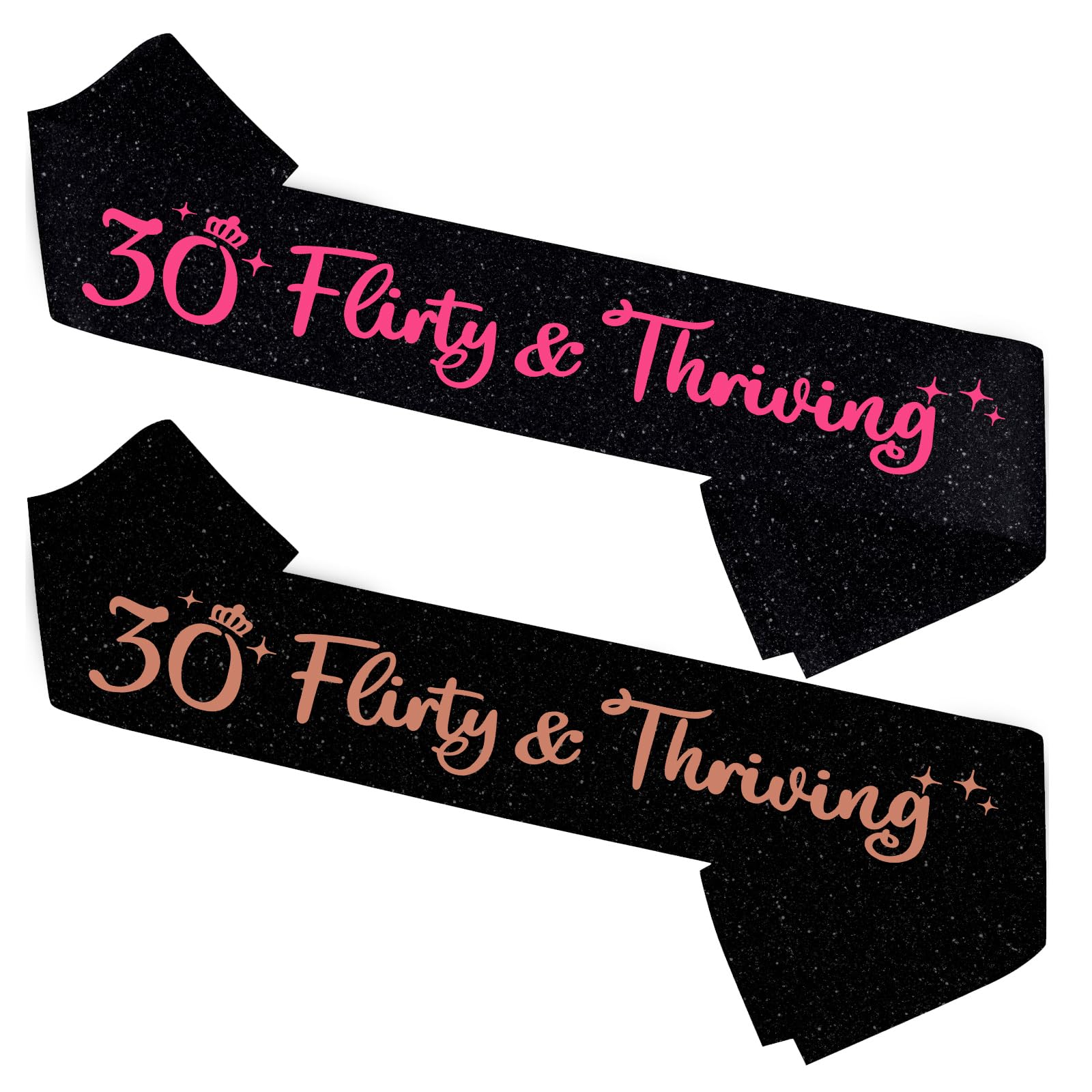 30 Flirty & Thriving Black Foil Sash with Glow in the Dark,Cheers to 30 Years Old Photo Sash for Night Parties ,Daytime Fuchsia & Nighttime Orange , Adjustable Adult Thirty Birthday Party Decorations