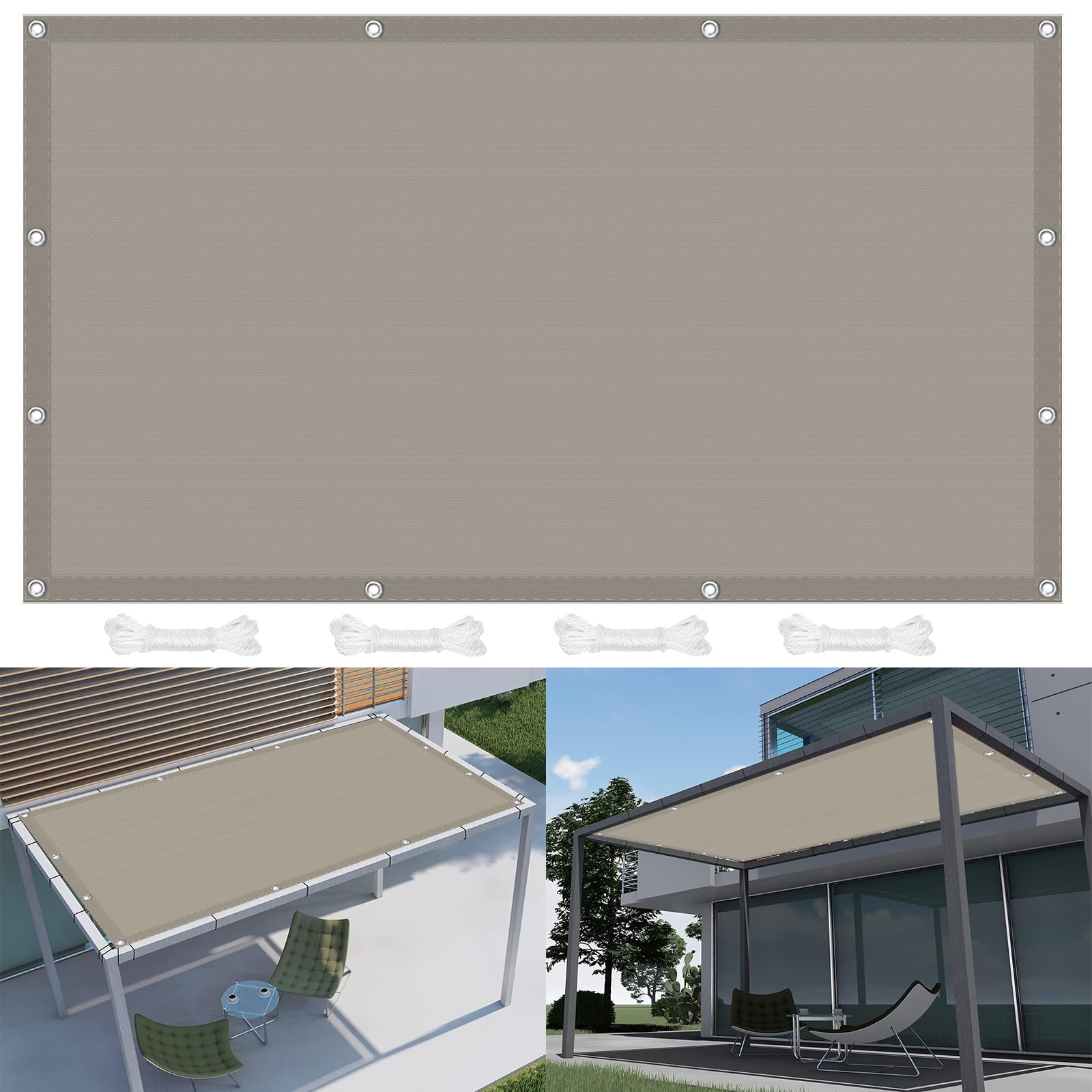 Voile d'ombrage rectangulaire kaki haute densité 95% UV pour finitions jardin premium