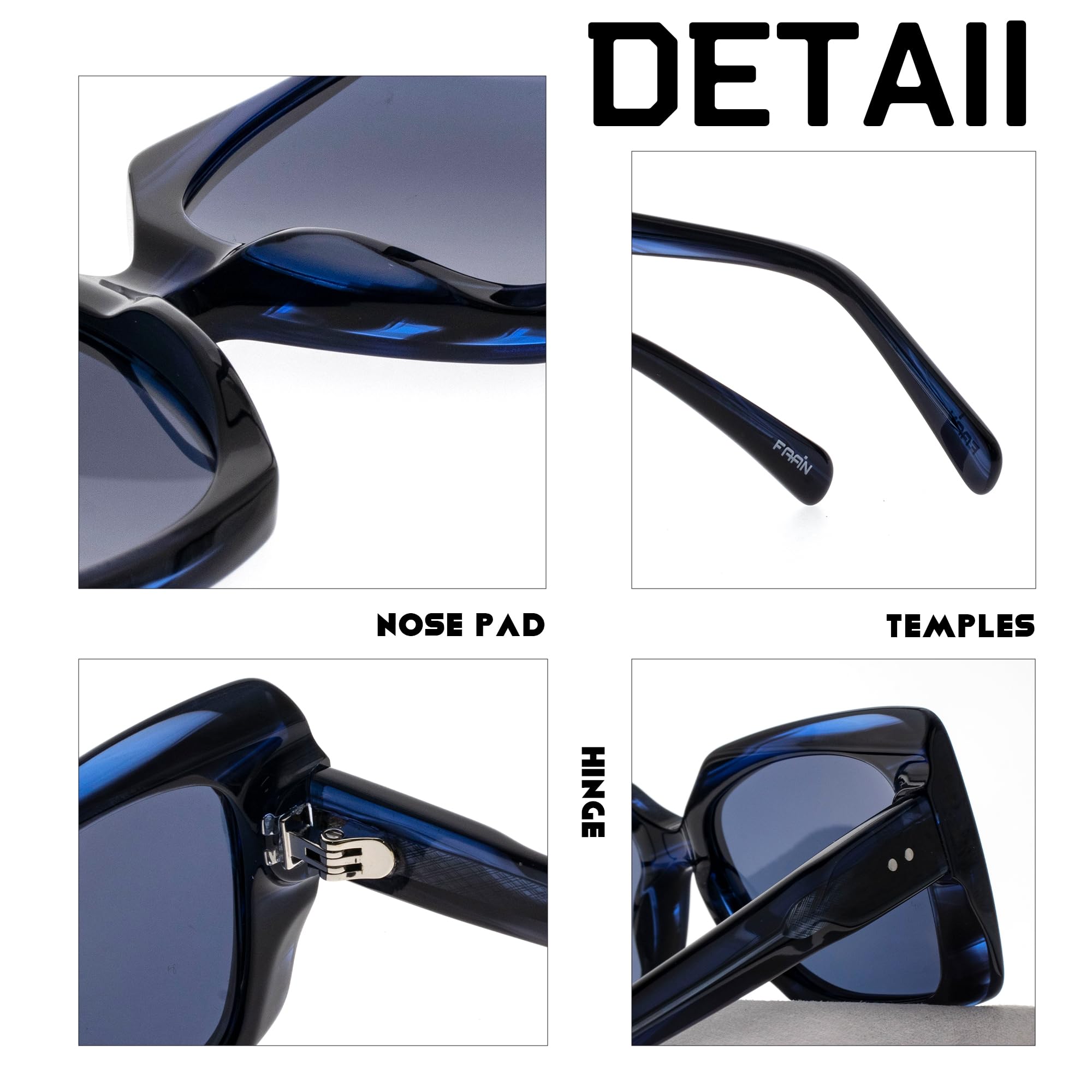 FAA'N Gafas de sol cuadradas de acetato