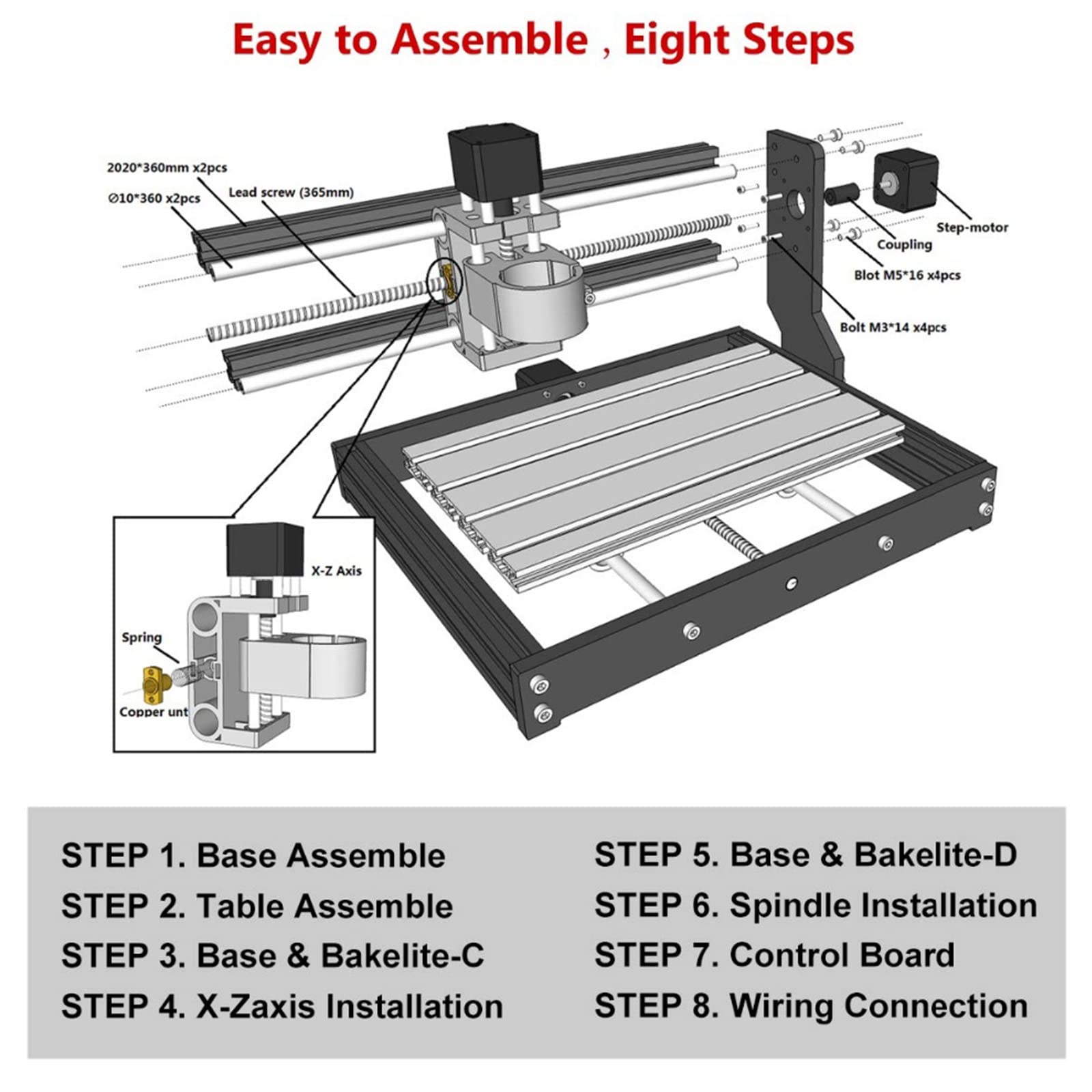 CNC Router Machine, 3 ejes GRBL Control USB Port, DIY Mini CNC Plástico Acrílico PVC Madera Grabadora Fresadora Máquina de Tallado, Área de Trabajo 30x18x4cm, 1W