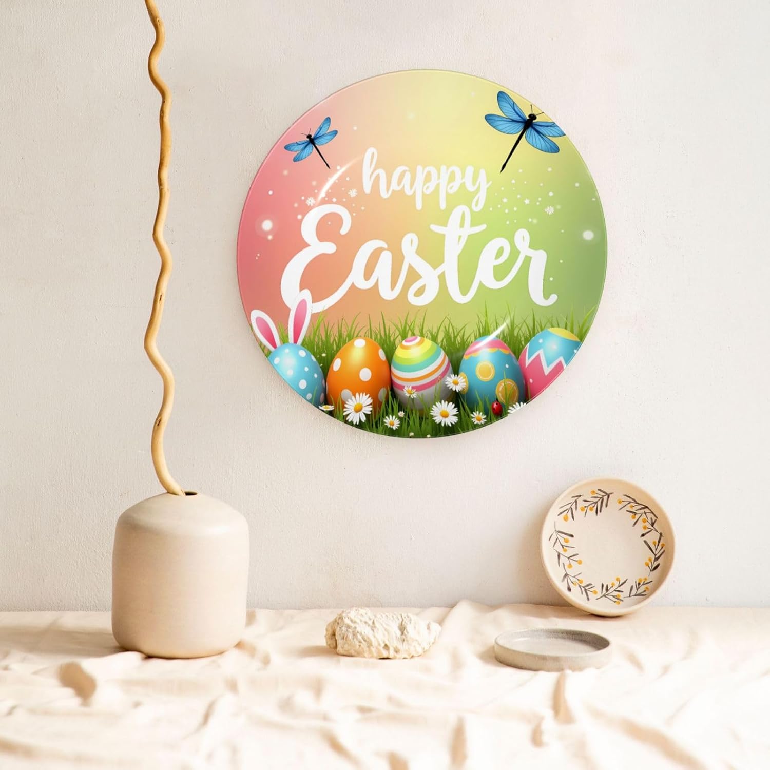 Easter Decoration Style Ceramic Plate Display Decorative Plate With Stand Wall Hanging Plate For Home Decor 10 Inch