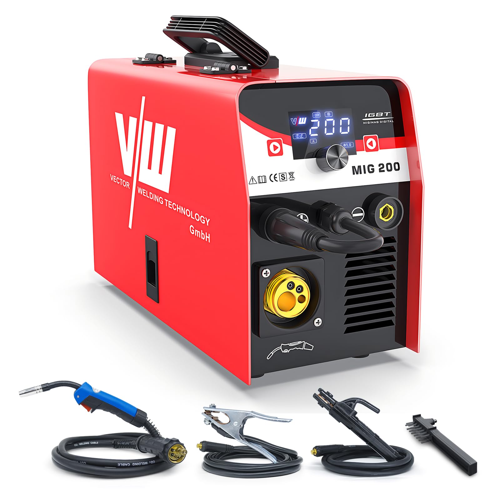 VECTOR WELDING MIG MAG 200A Welding Machine, Tubular Wire Welder with Gas Protection, MMA/MIG Inverter Welding Machine with LED Display, MCU, IGBT, for welding with and without gas