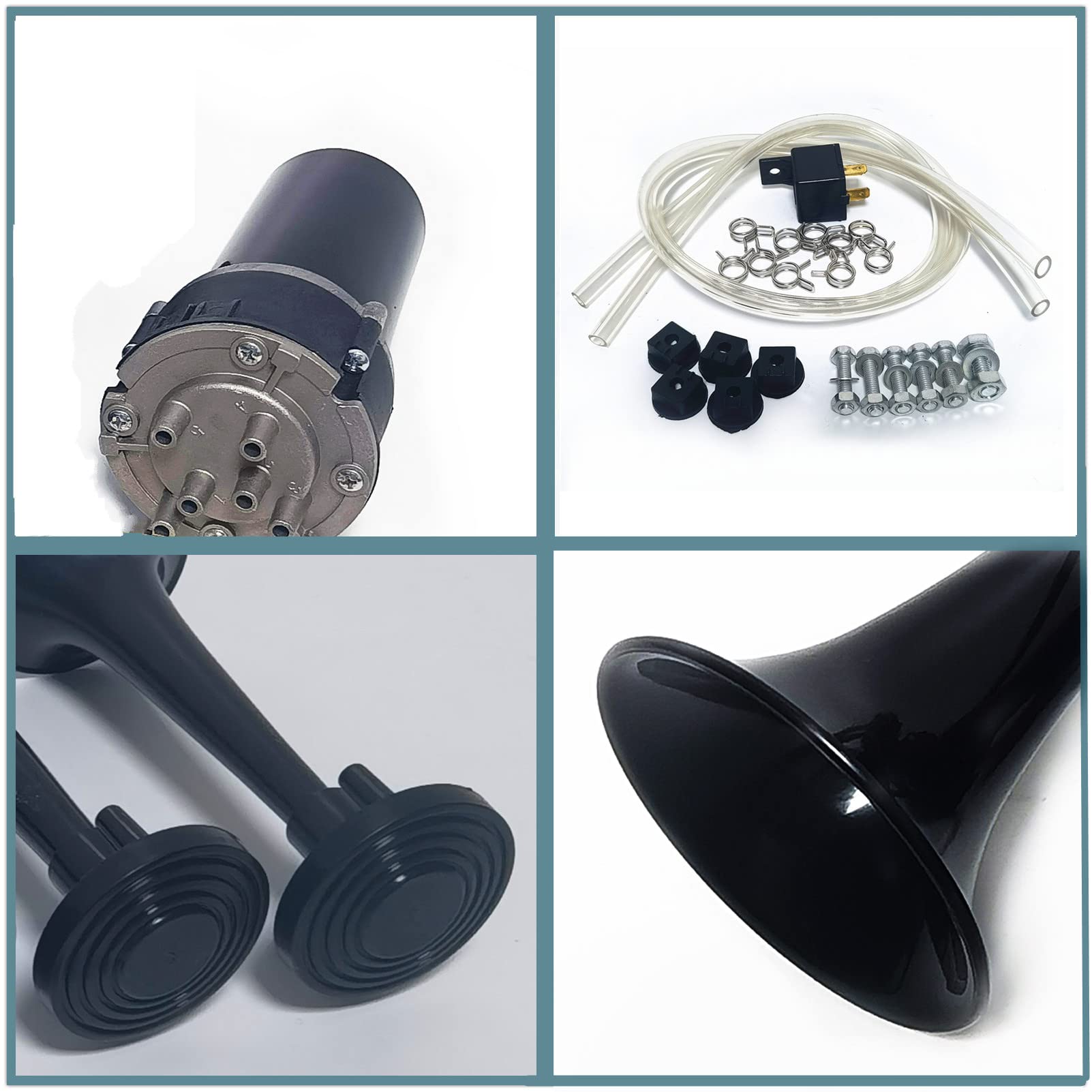 Tromba d'aria Tromba per auto 12V Tromba per camion Tromba musicale 160db Tromba a cinque tubi Tromba elettrica Dixie corno nero con altoparlante pompa ad aria per camion 12V auto nave SUV ecc
