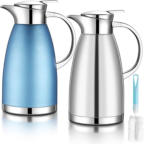 Mifoci 2 jarras de café con cepillo de limpieza, dispensador de agua caliente de acero inoxidable de 61 onzas, urna térmica, jarra de agua aislada