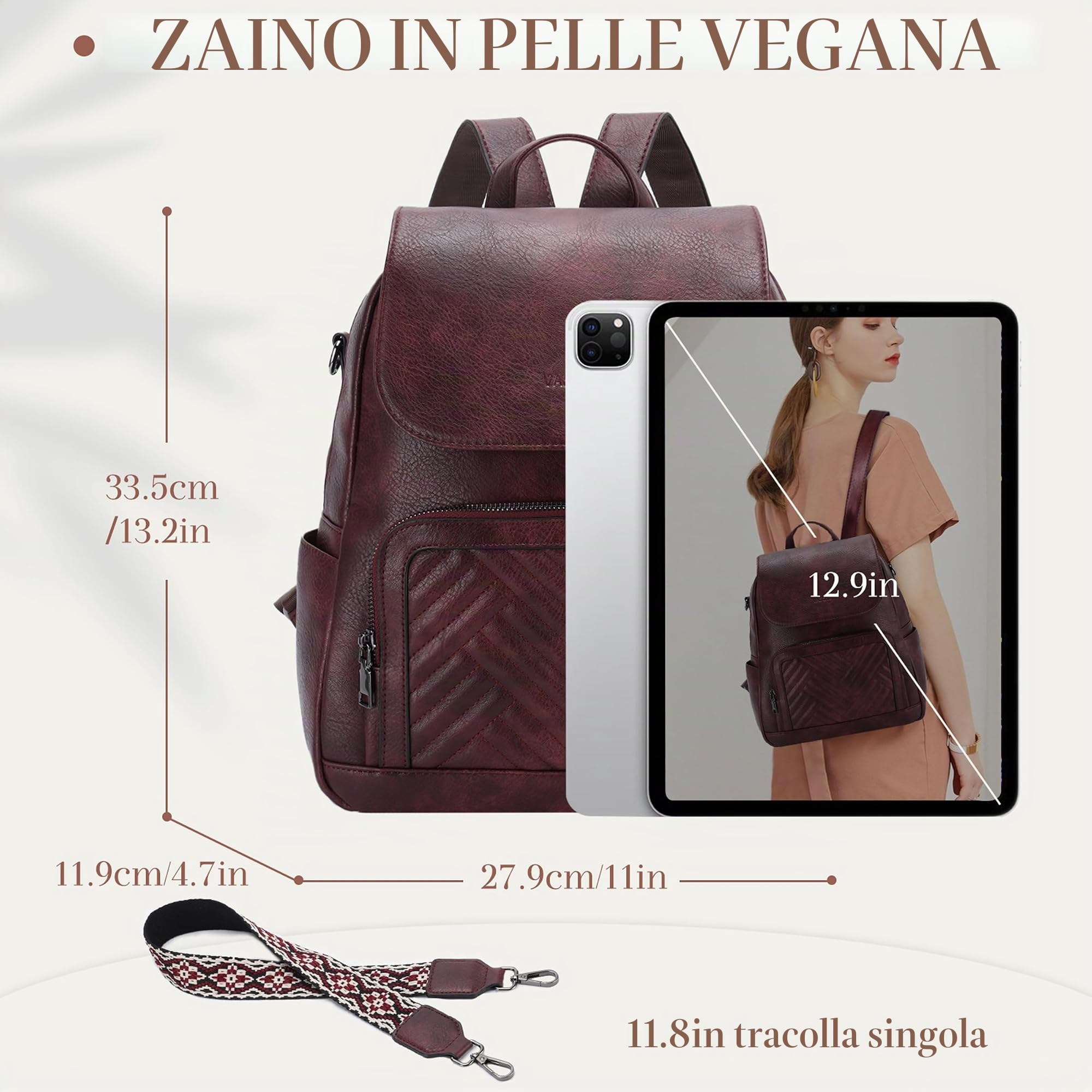 VASCHY Zaino Donna Elegante Zaini da Donna Piccolo Zainetto Donna Pelle Zaino da Viaggio/Lavoro/Scuola/Università Borgogna