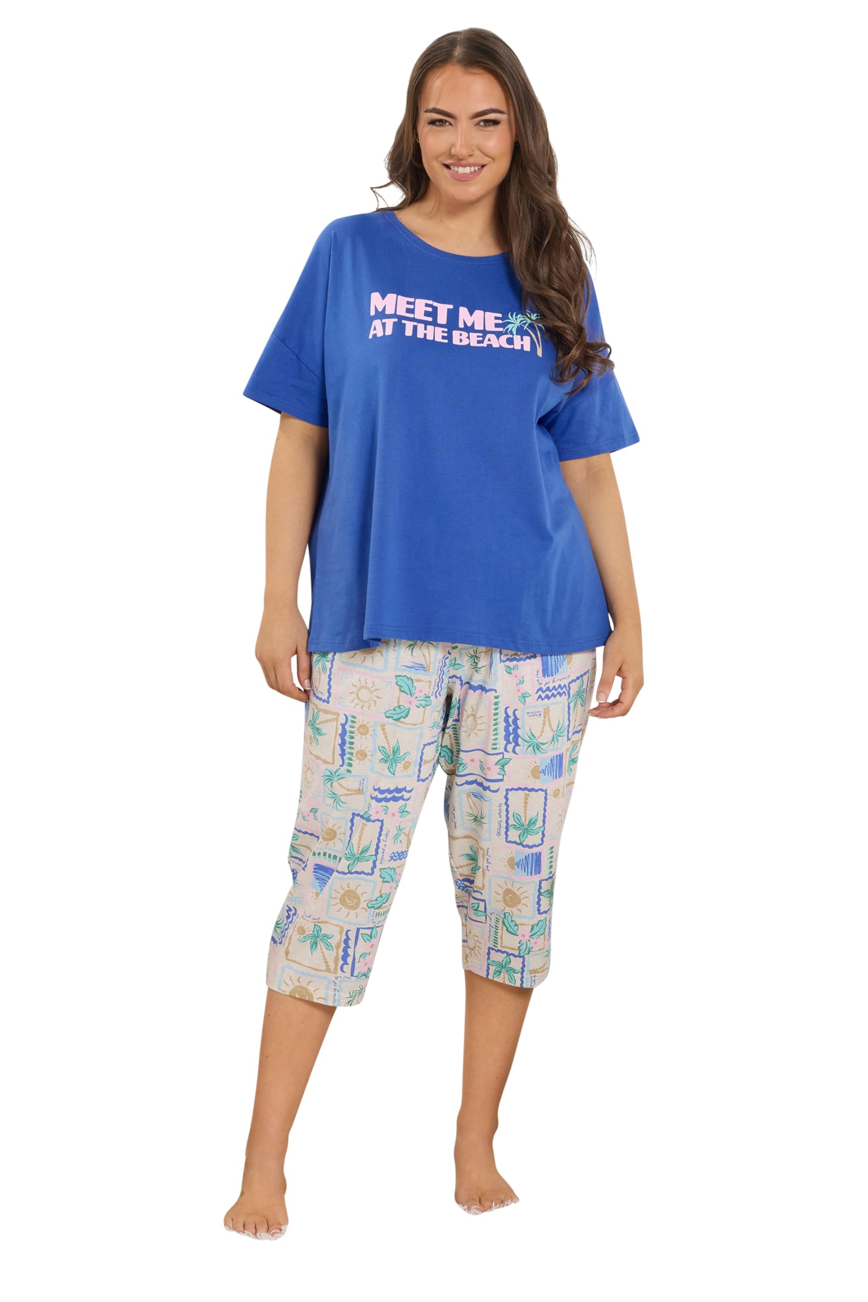 Yours Women's Multicolor Postcard Print Cropped Pyjama Bottoms | Size: 18/20