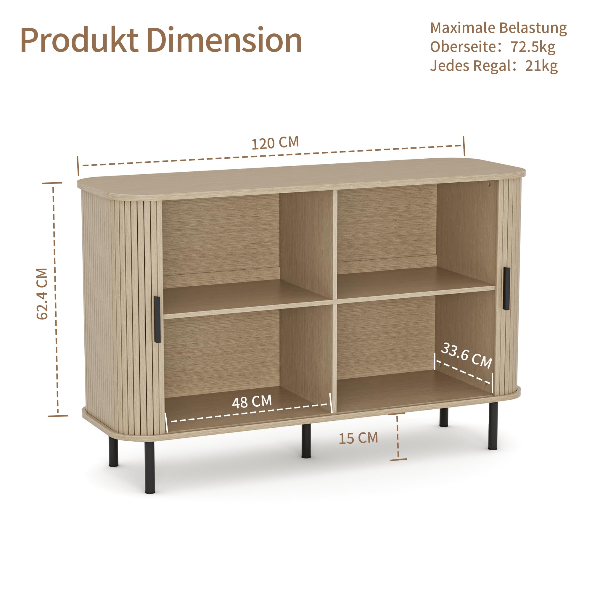 BonVache Gehäuseschrank, Aufbewahrungsschrank Buffet, Küchenschrank mit Schiebetür Trommel, Aufbewahrungseinheit für Salon Maison Esszimmer Moderne, Beige