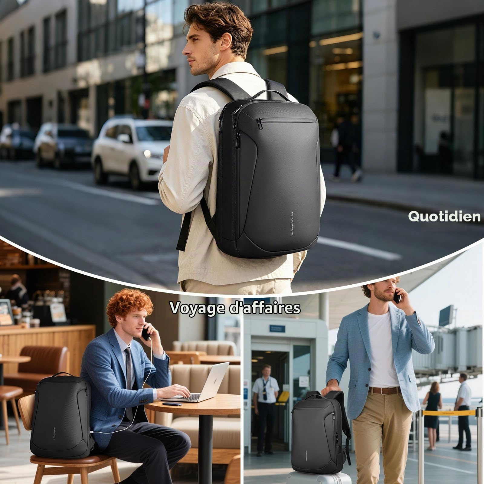 hk Sac à Dos Ordinateur Portable 15,6 Pouces Imperméable Sac à Dos Business | Fermeture Verrouillable Antivol Léger Sac à Dos Travail avec Double Port USB-A & USB-C pour Affaires Voyage et Université 25L