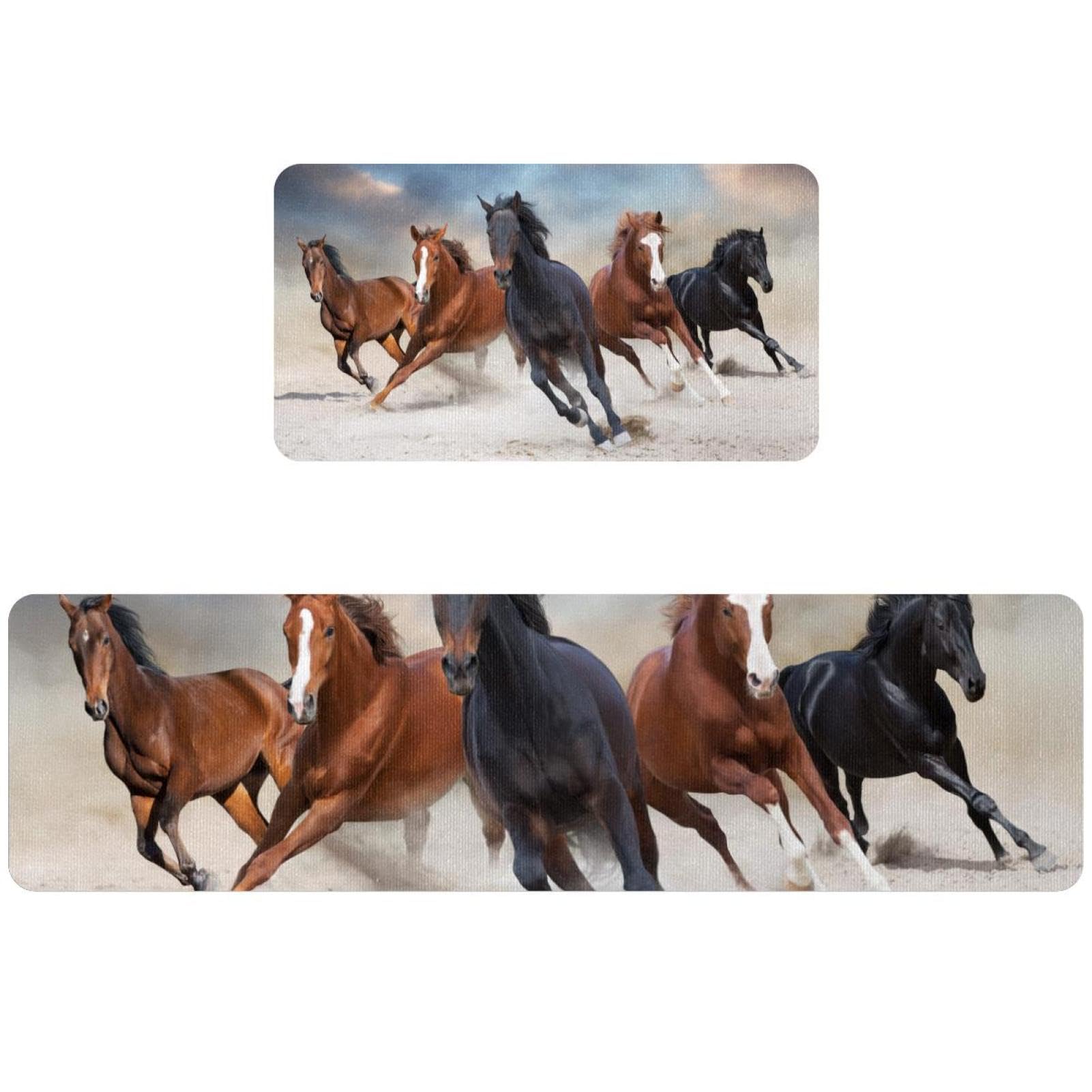 Tapete de cocina de 2 piezas de caballos lavable y alfombra absorbente pasillo