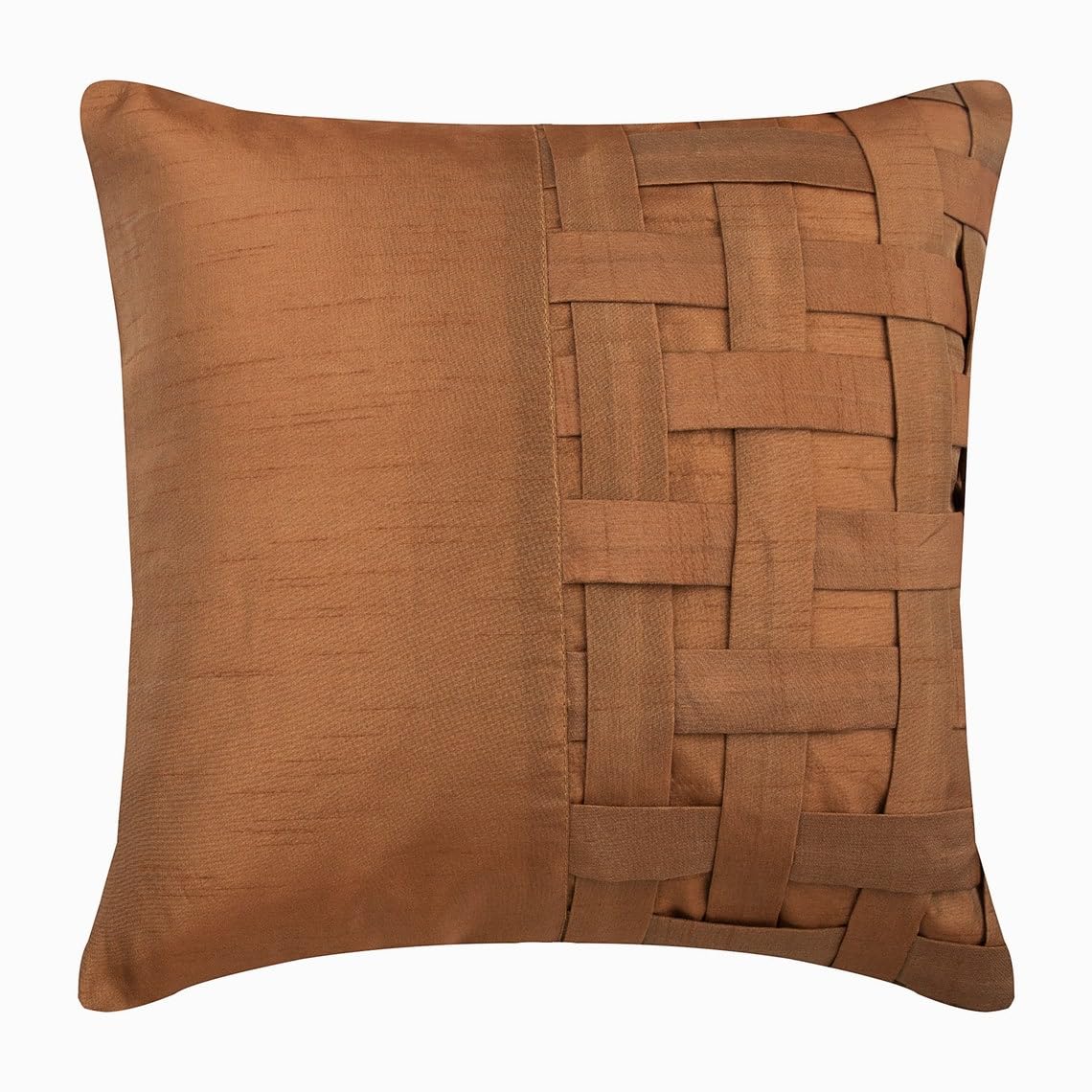 The HomeCentric Decorative Gold Cushion Covers Pack of 2, 60x60 cm (24"x24"), Square Throw Silk Pillowcase, Striped Basket Weave Contemporary Cushion Covers - Gold Brown Bricks