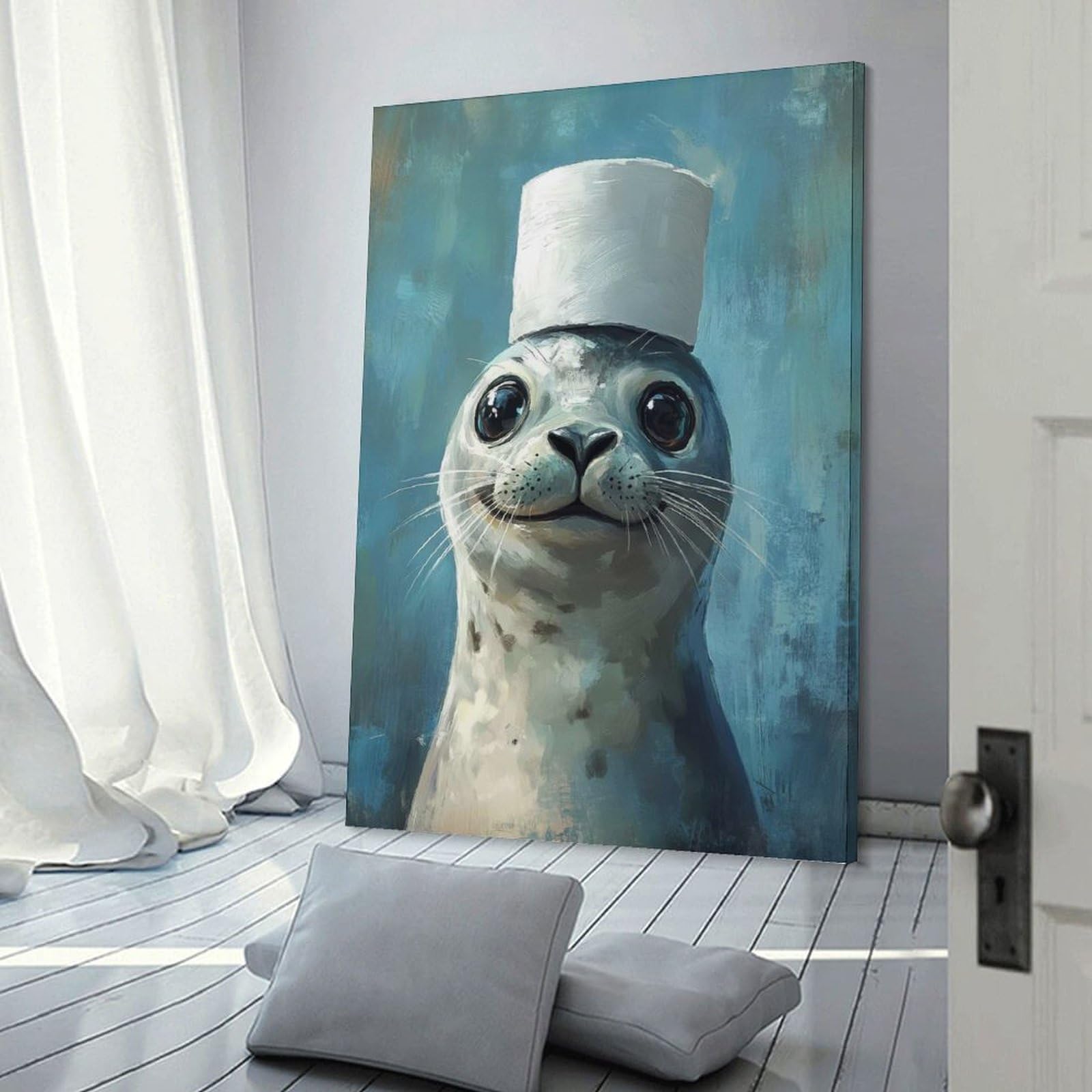 Junmoney Frame-Style-8 Wall Picture Print Seal In A Hat, 20X30inch(50X75cm), For Entrance Walls, Hall Decor Or Foyers, Home Artwork For First Impressions