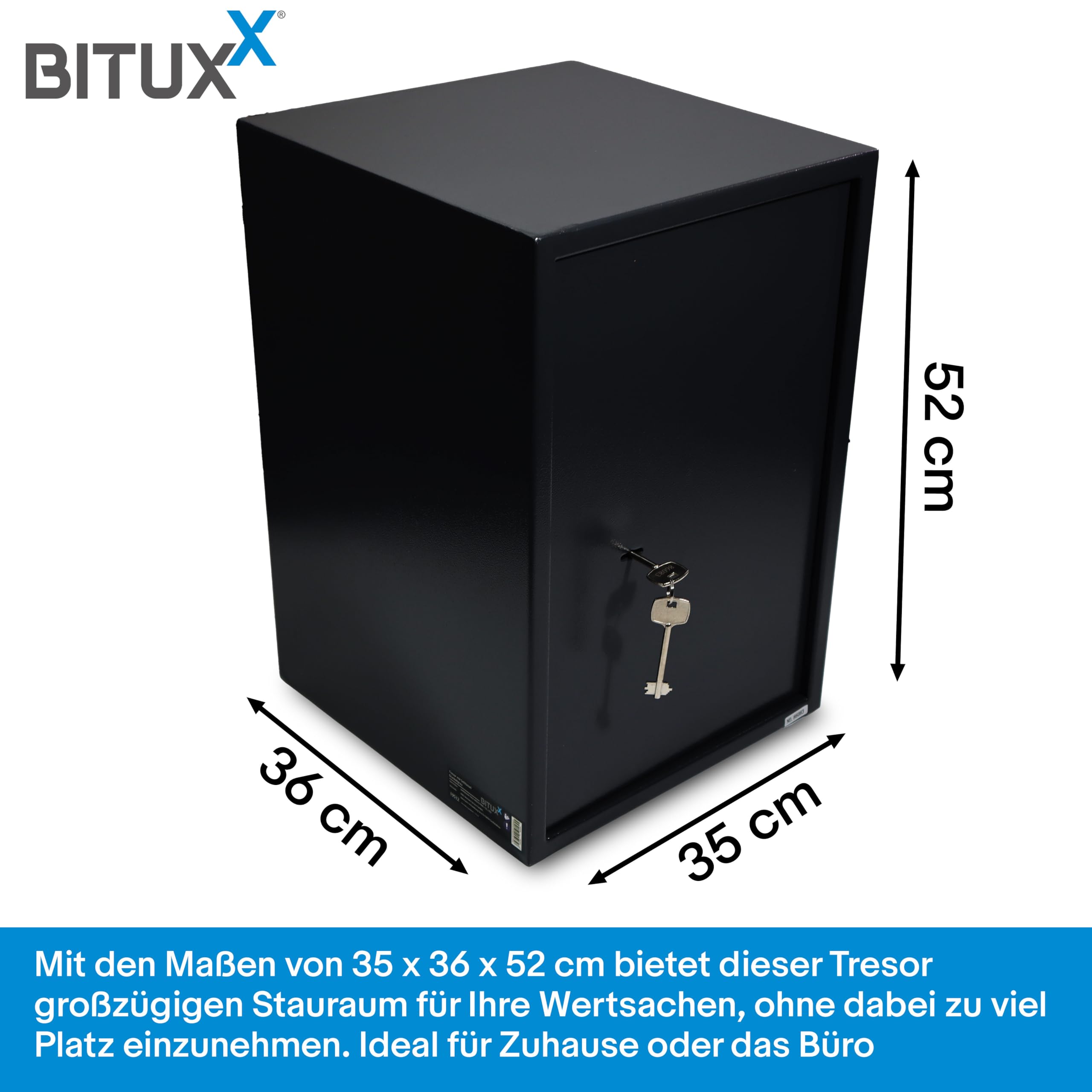 BITUXX Tresor Möbeltresor Safe Aktentresor Sicherheitstresor Abschließbar mit Schlüssel für Büro und Daheim 35 x 36 x 52cm Schwarz