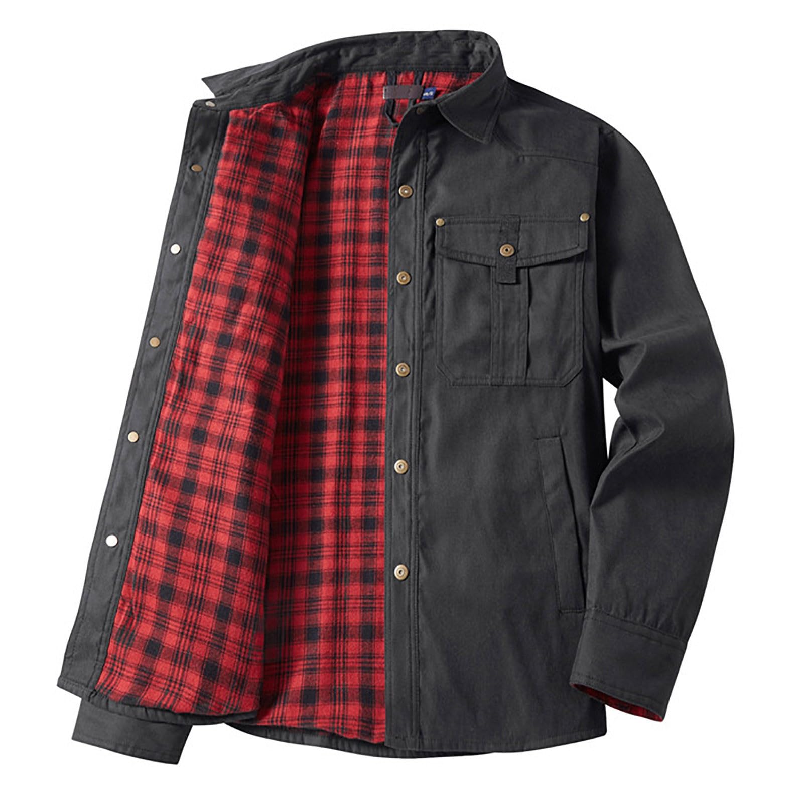 Generico Giacchetto Uomo - Cardigan con Bottoni in Flanella A Quadri con Colletto Giacca Casual Giacca Invernale alla Moda E Comoda