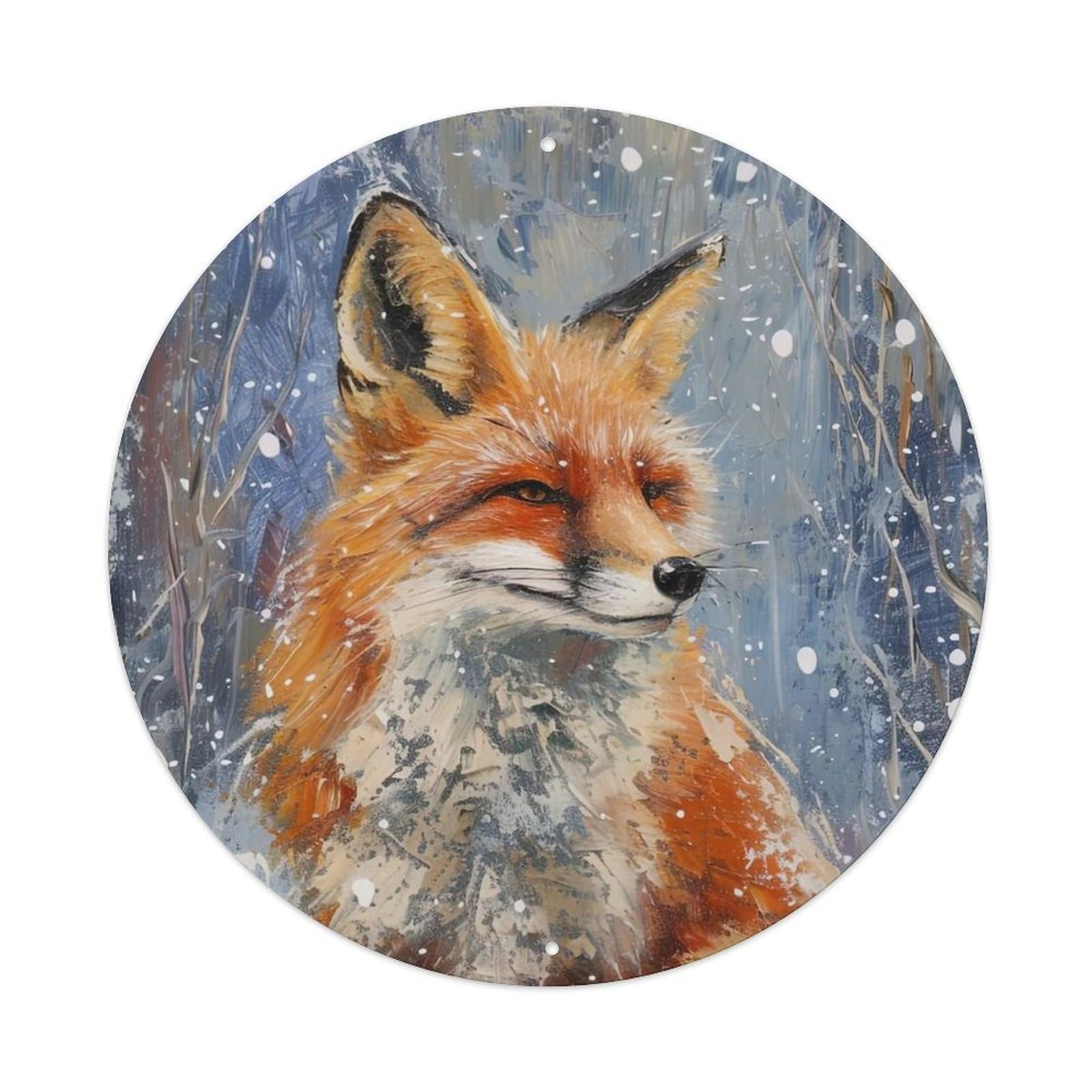 Animal Fox in The Snowy Day Artwork Metal Tin Sign