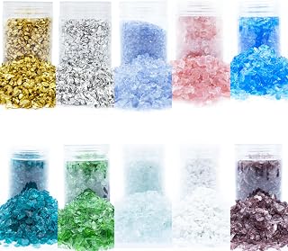 YINBEILIXU Crushed Glass Glitter Set of 10, Broken Glass Stones, Shattered Glass Gems Gravel for Resin Art Crafts,Nail Art, Vase Filler, Aquarium Decor, Jewelry Making, 3-6mm, 450g (Multicolor-i)