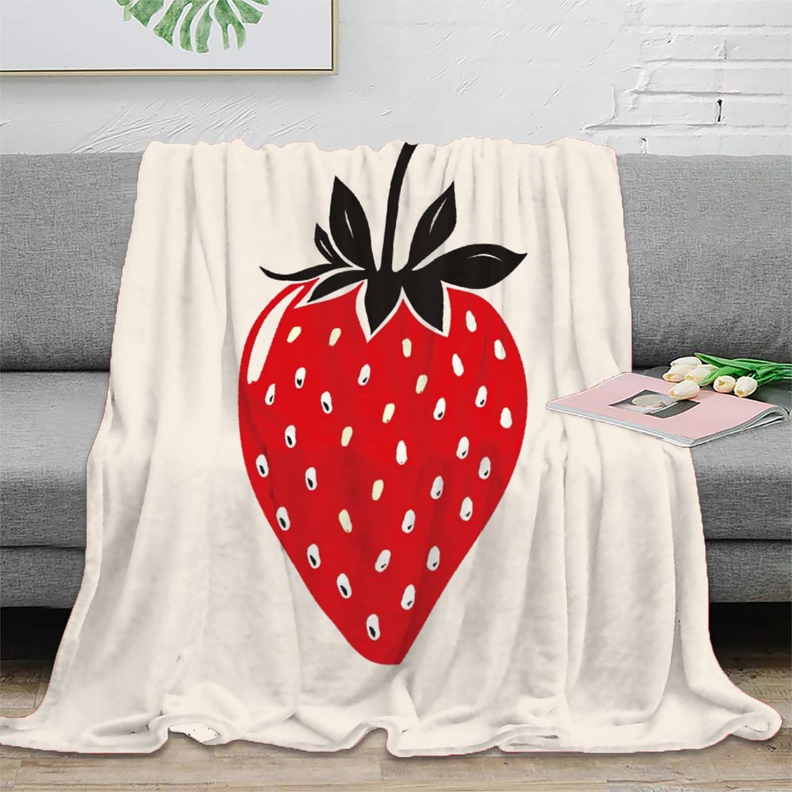 Couverture fraise 3D cadeau en peluche douce et douillette pour garçons et filles