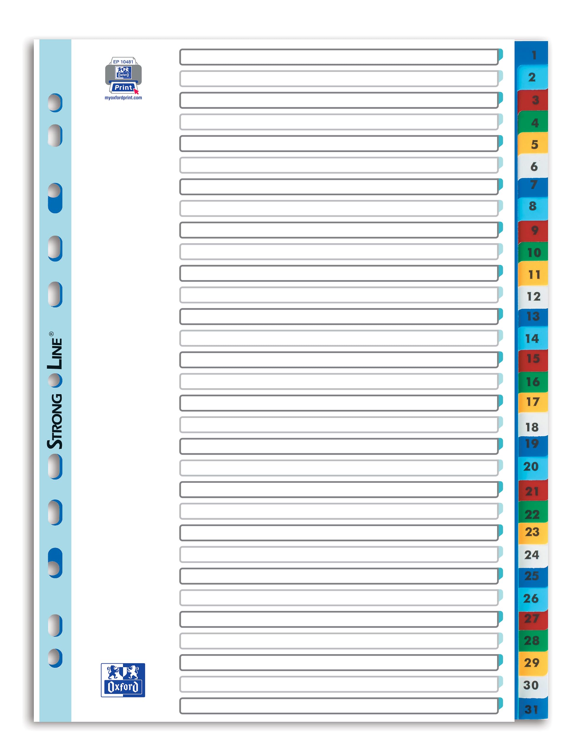 Elba 100204790 rejestr 1-31, 31-częściowy, tworzywo sztuczne, A4, 25 sztuk, wielokolorowe