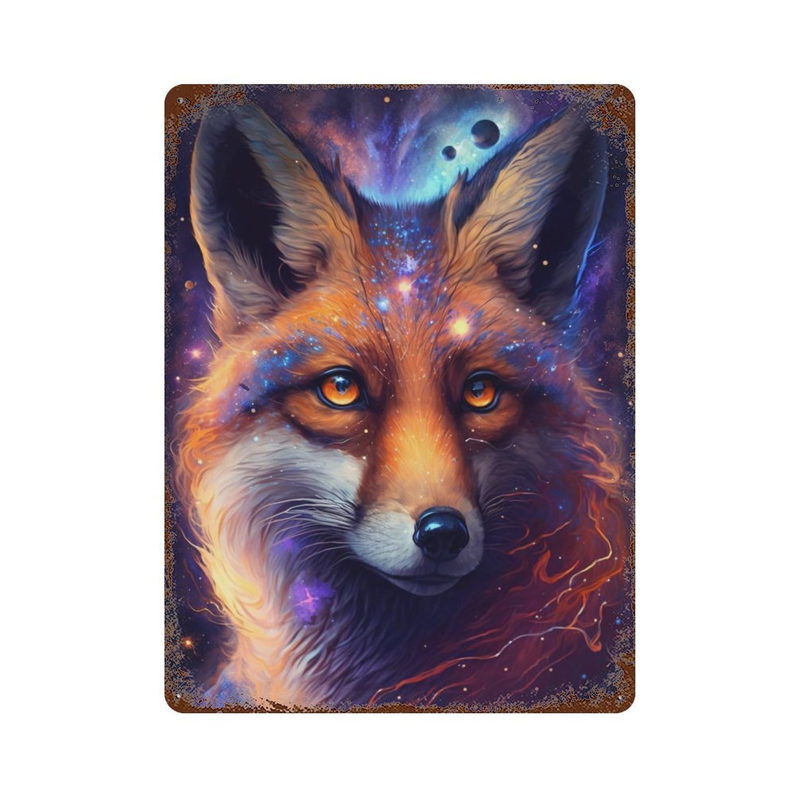 Cosmic Fox Portrait-20 15.7"x11.8" Rust Effect Tin Sign, Vintage Wall Decor for Farmhouse, Kitchen And Entryway Decor