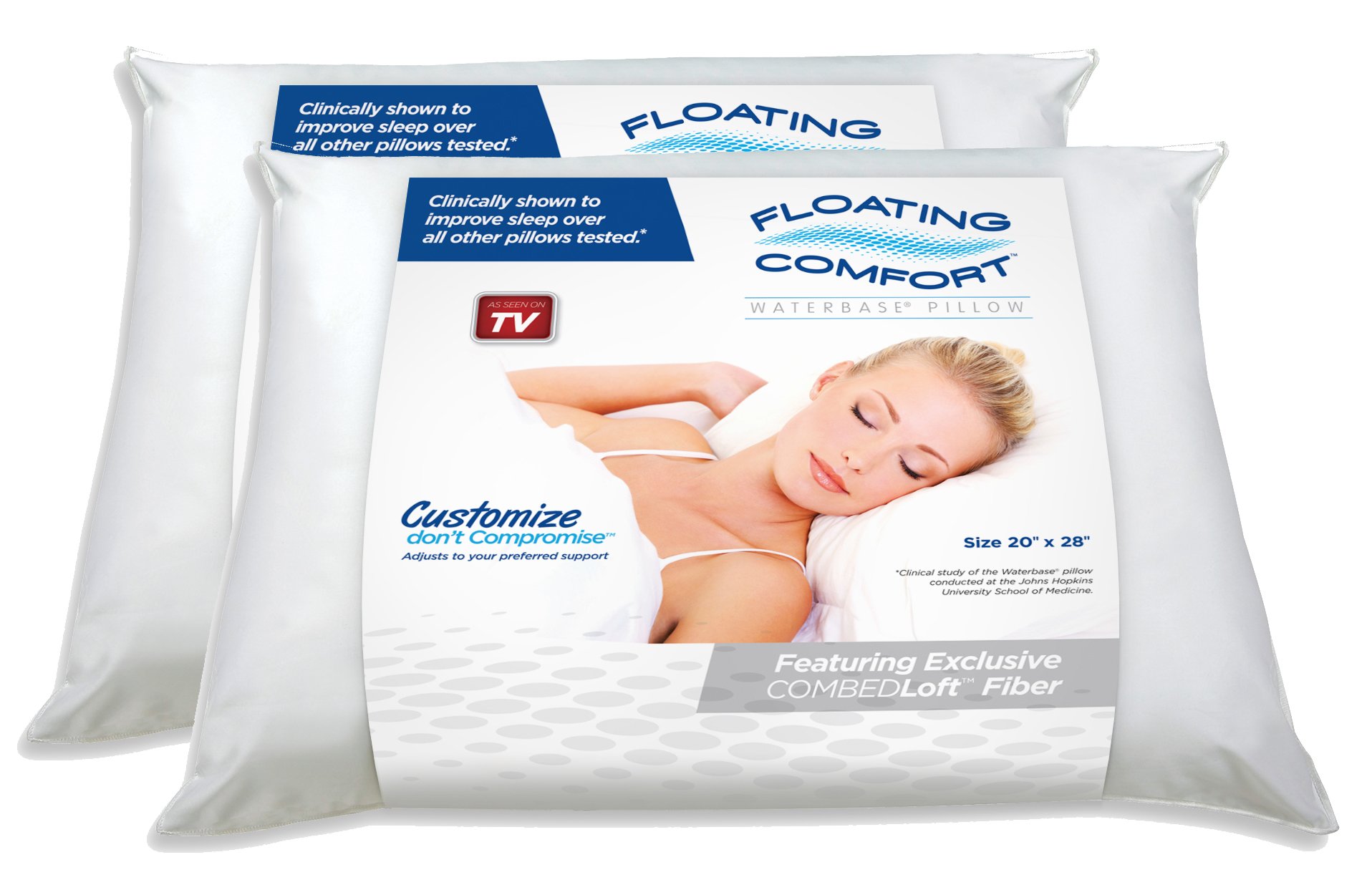 Floating Comfort Fiberfill pillow - Twin Pack Fiberfill Waterbase pillow - The world's first water pillow, clinically proven to reduce neck pain and improve sleep.